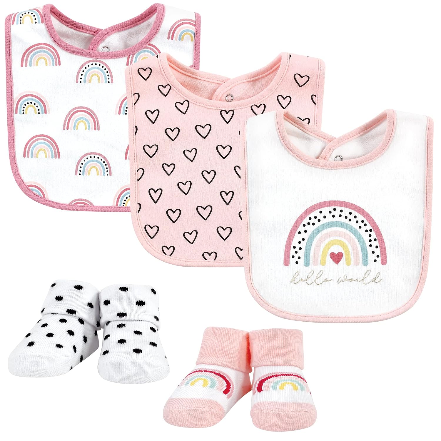 Hudson Baby Unisex Baby Cotton Bib and Sock Set, Modern Rainbow, One Size