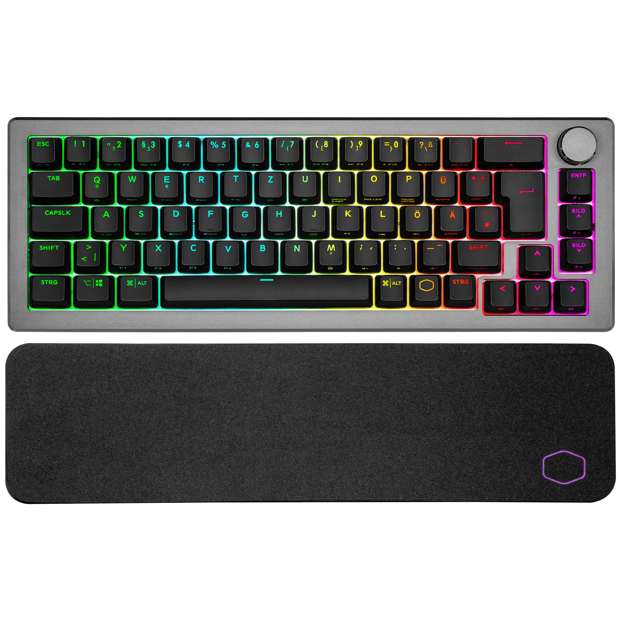 Cooler Master CK721 Mechanische Tastatur - Keyboard mit 65% Layout, TTC-Schalter, RGB-Beleuchtung pro Taste, Hybrid-Wireless-Technologie, Präzisionsrad - Space Grau, DE - QWERTZ