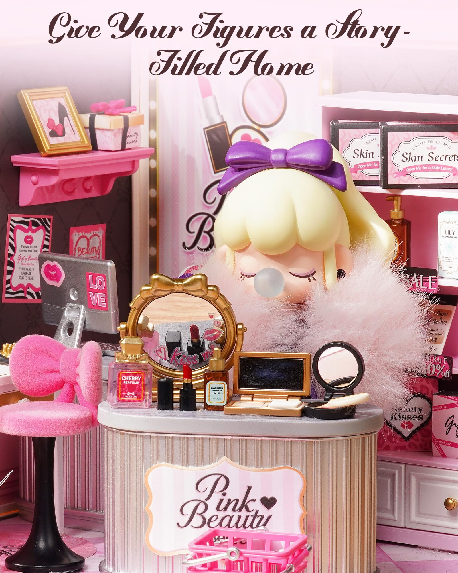 Rolife Super Creator Modellismo Casa in Miniatura da Costruire Kit di Modellini Fai da te Per Adulti Kit di Costruzione Scatola Espositiva Impilabile Senza Colla (Pink Beauty Secret)