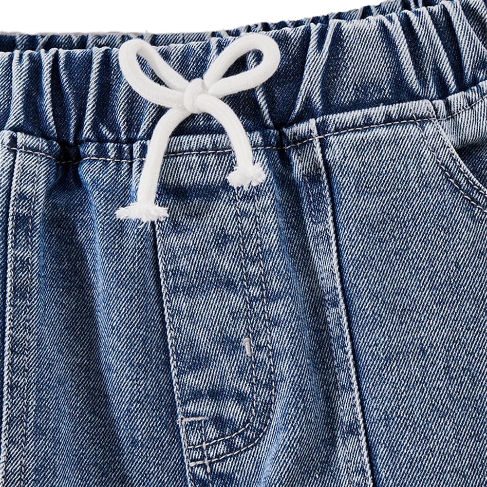 Nivne Tco Tween Boys Jeans Casual Letter Applique Bow Rope Decor Cuffed Denim Pants Kids Elastic Waist Trousers 4 Pockets - Image 4