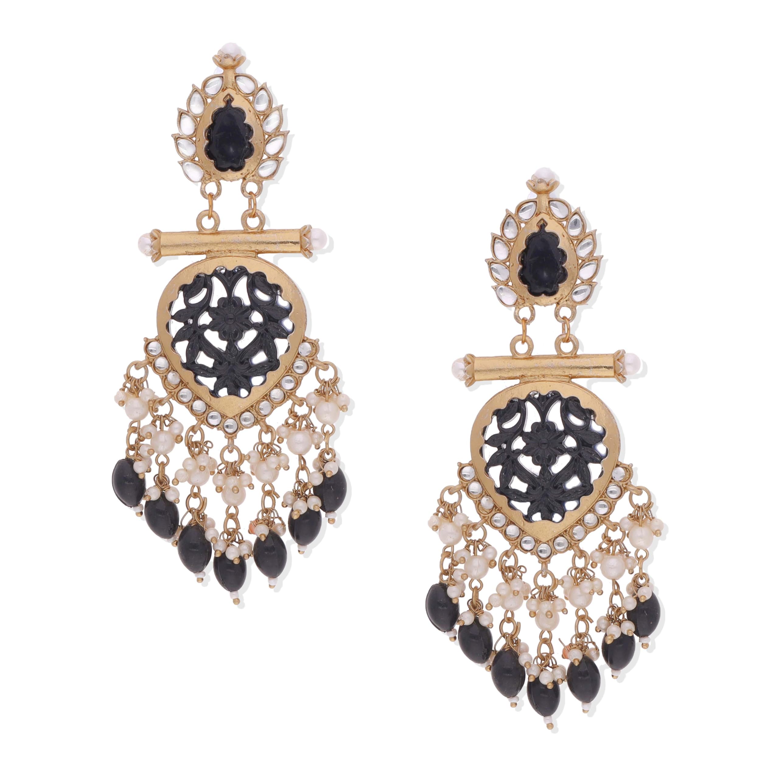 Brado Jewellery Latest Gold Polish Kundan & Pearl Studded Designer Drop Long Earrings for Women and Girls (B0D7W7CS3P) Amazon Price History, Amazon Price Tracker