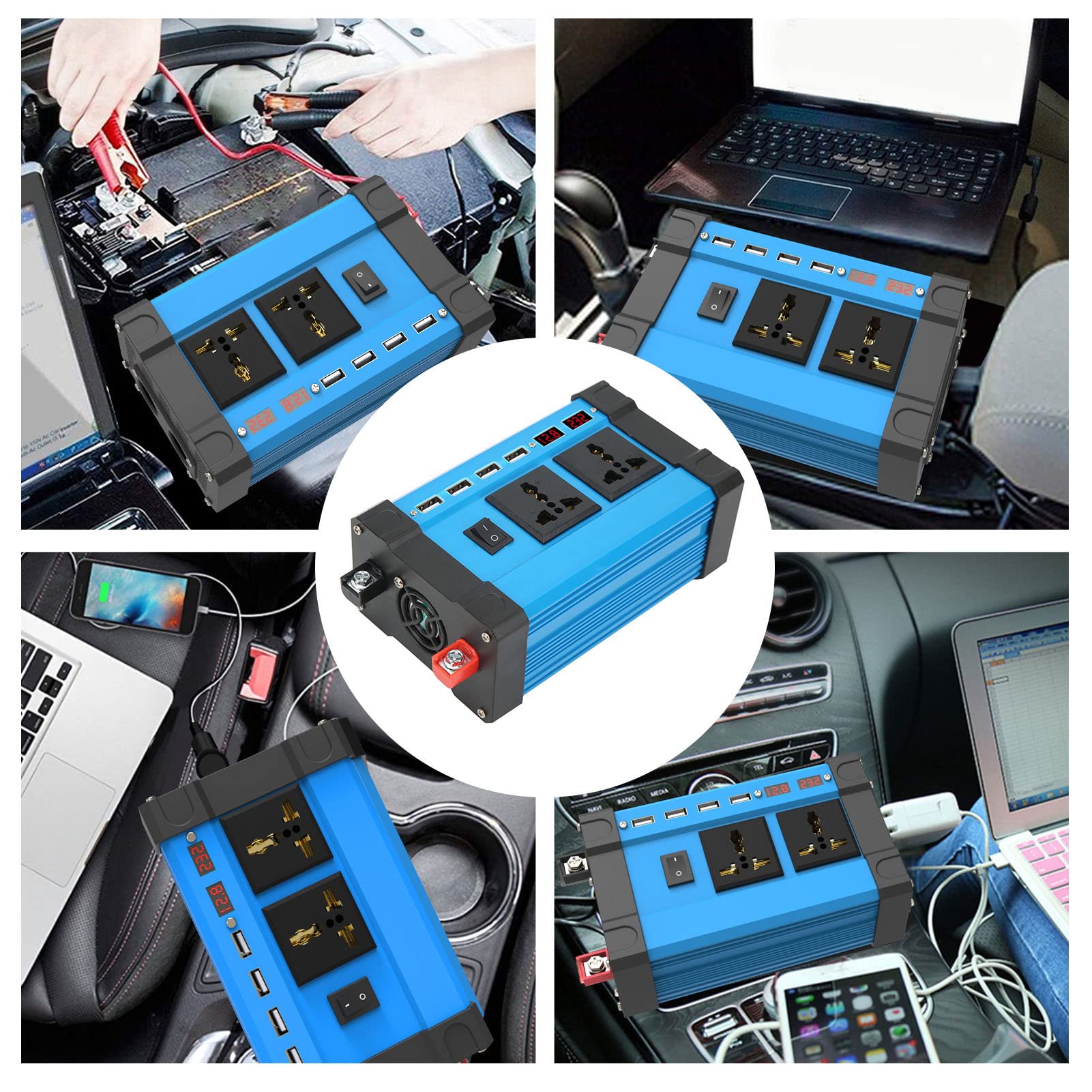 Inversor de onda sinusoidal modificado 500W simple ABS doble pantalla LCD protección de seguridad inversor solar para acampar