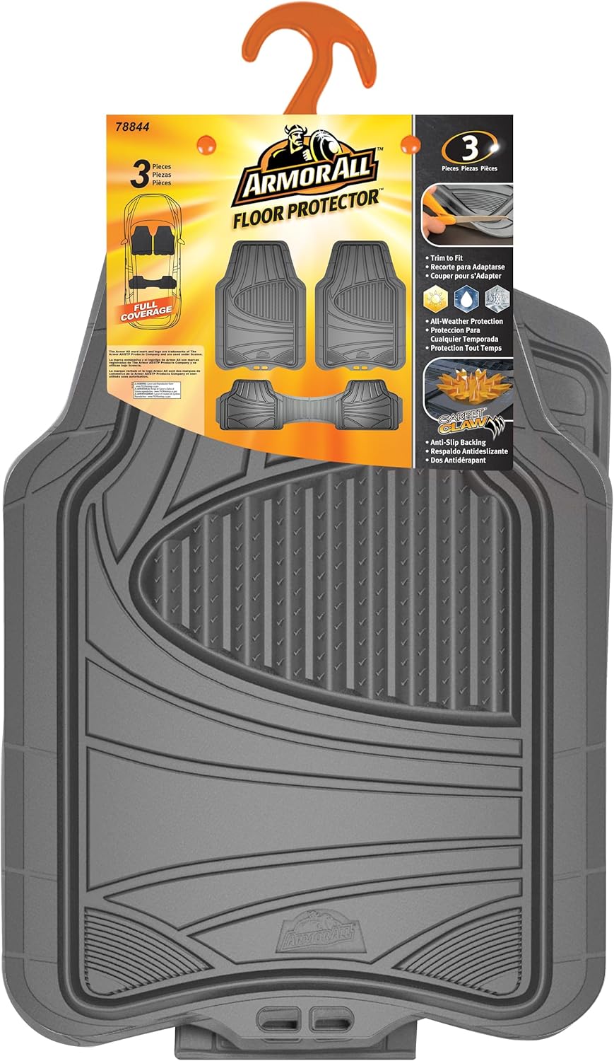 Armor All Floor Protector, Universal Floor Mats for Cars, Trucks, and SUVs, All-Season & Heavy-Duty Mats, Trim to Fit for Full Coverage, Premium Quality and Easy to Clean, Gray (3-Piece)
