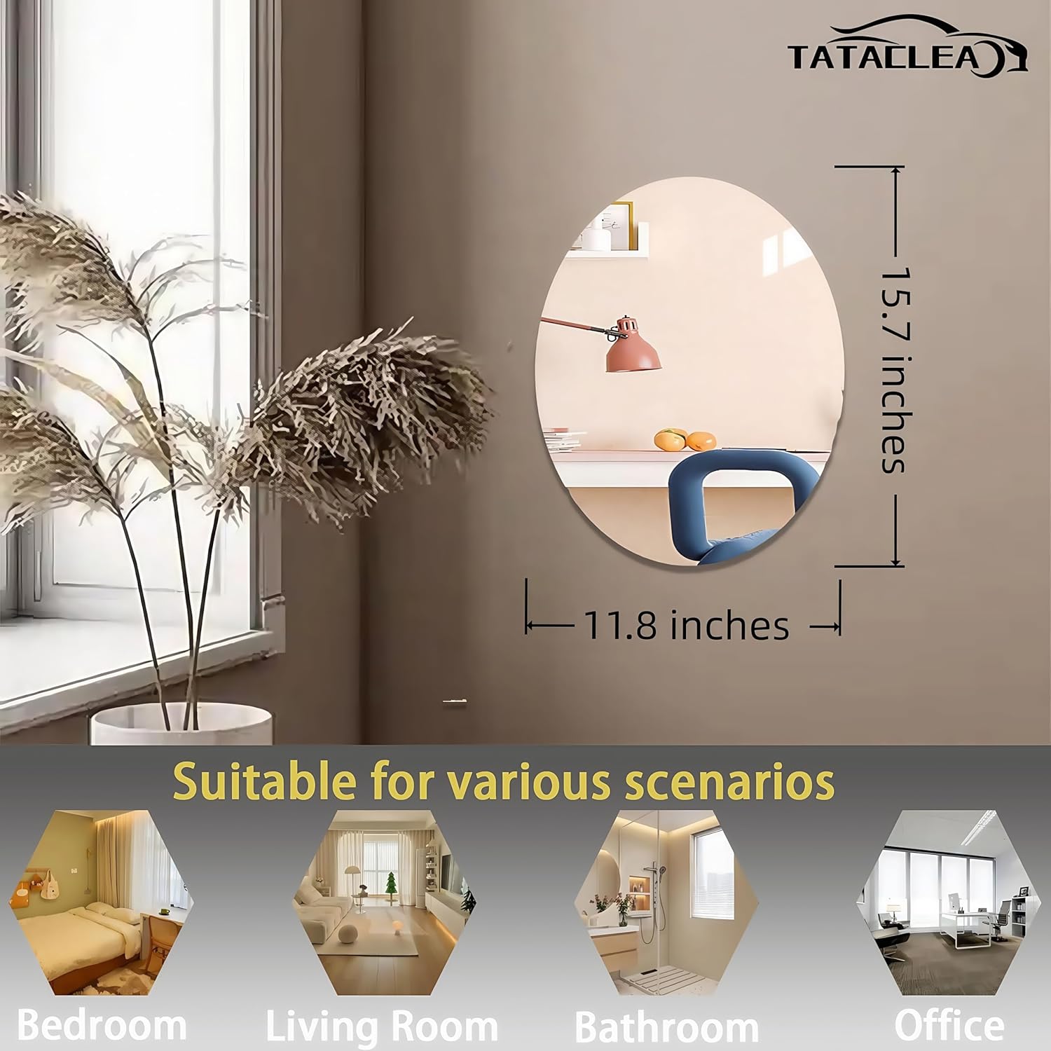 Irregular,Unbreakable Frameless Wall-Mounted Acrylic Mirror Wall Sticker，Suitable for Bathroom, Bedroom, Living Room Entryway, Modern Decorative Wall(Oval)