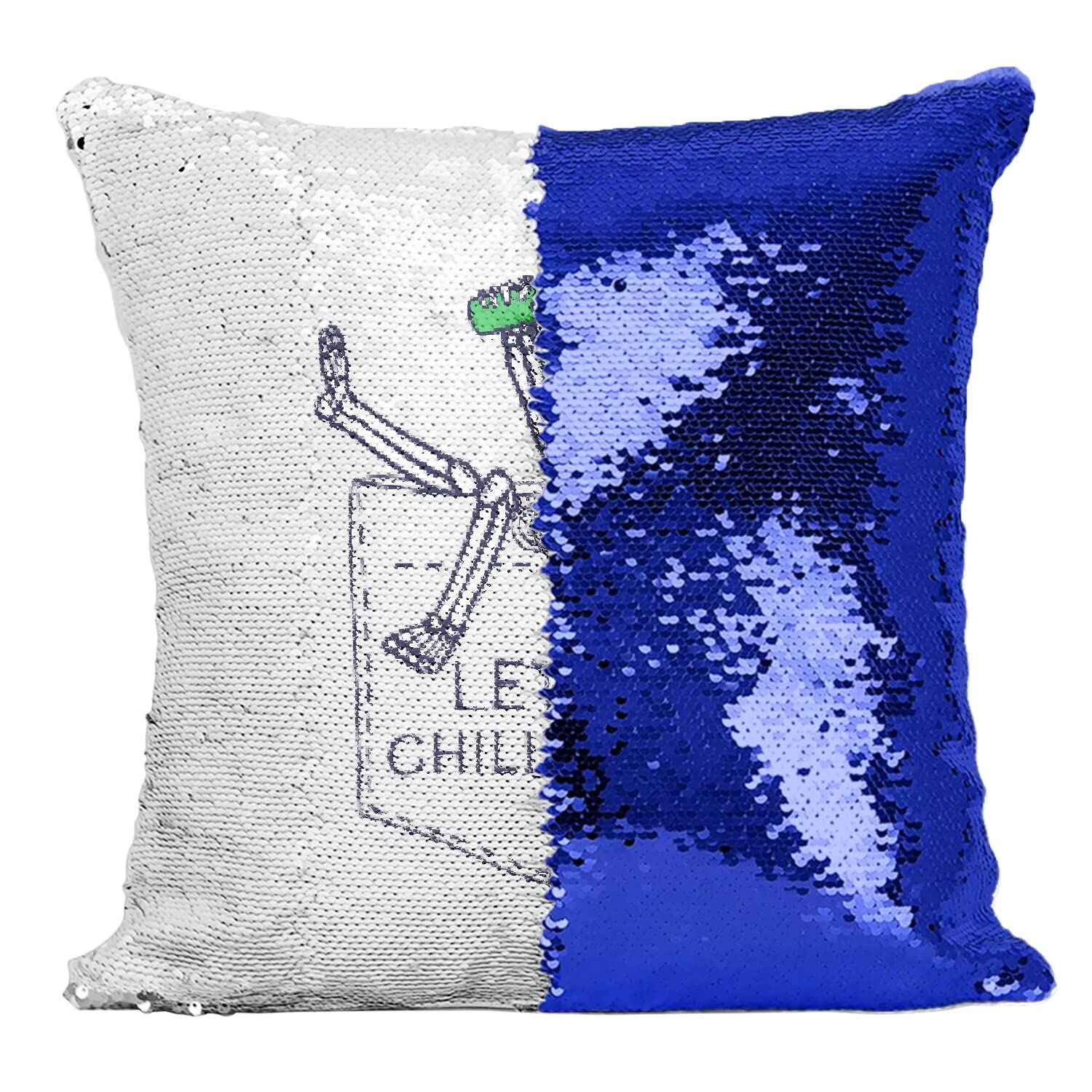 Coussin avec housse sequin bleu Let's Chill Out à paillettes magiques changeant de couleur