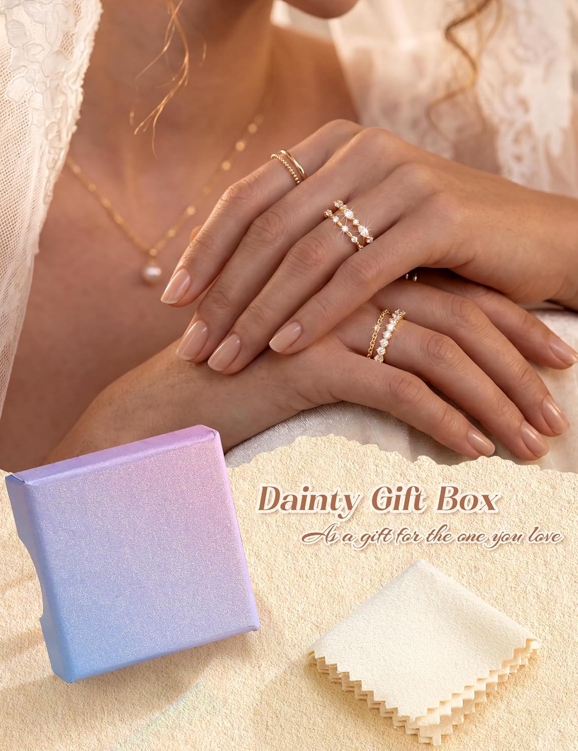 THUNARAZ 14K Gold Plated Rings for Women Non Tarnish Stackable Thumb Rings Set Dainty Cubic Zirconia Wedding Ring Stack Minimalist Trendy Statement Engagement Promise Chain Ring Stacking Size 5-10