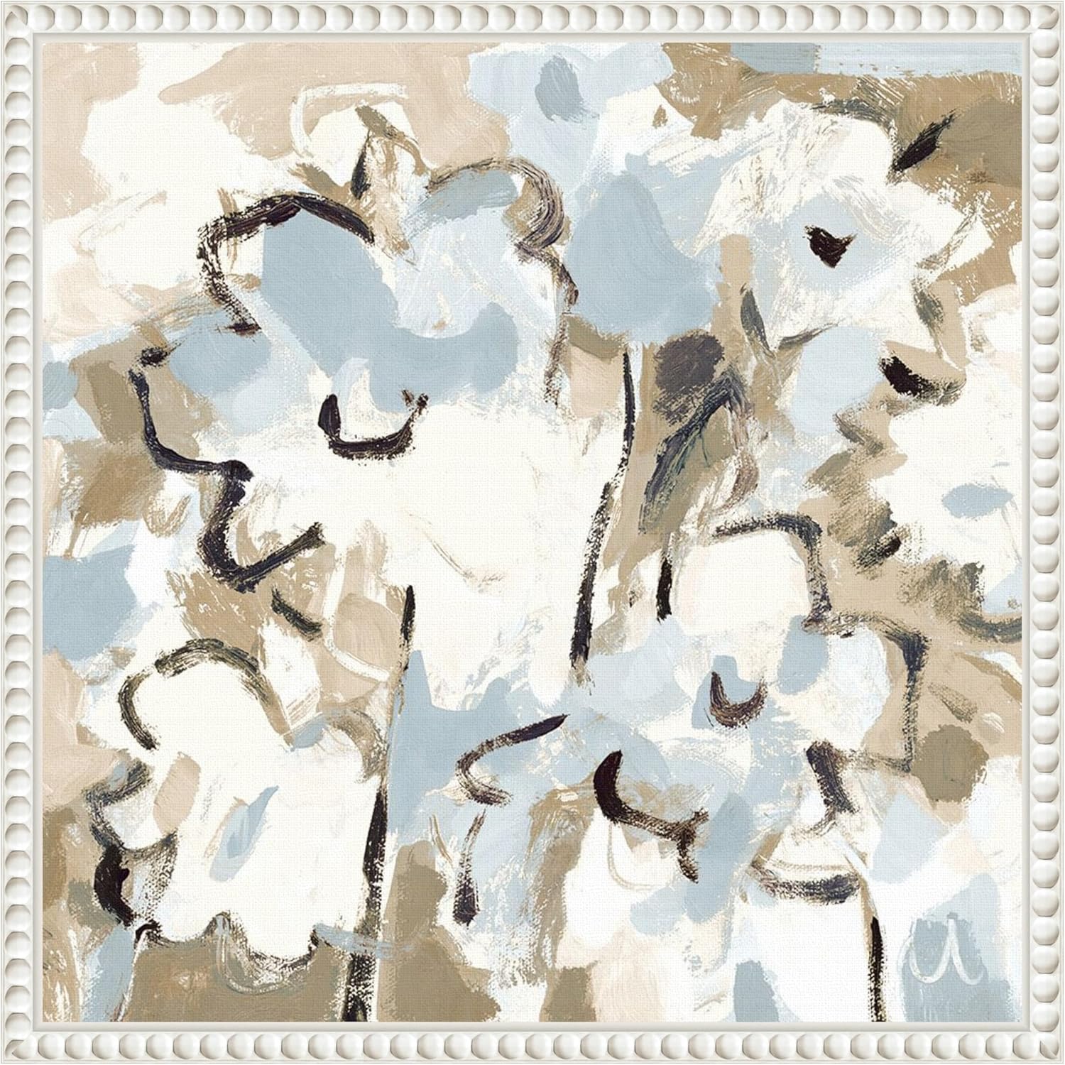 Amanti Art Framed Canvas Wall Art 30x30 Light Blue Floral by Vas Athas, Framed Wall Art Canvas, Abstract Artwork, Traditional Decor, Large Poster Painting for Living Room, Bedroom, Bathroom, Kitchen,