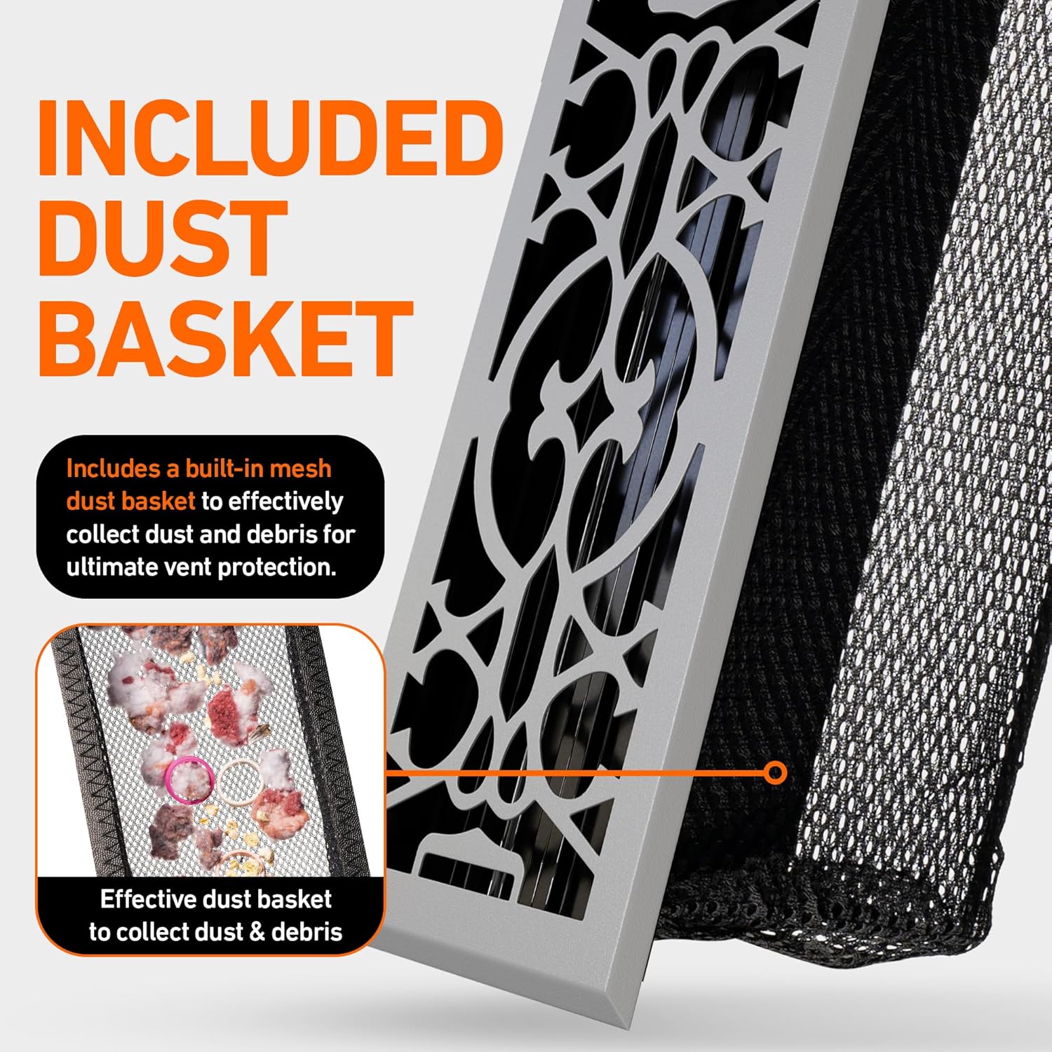 Home Intuition Victorian Floor Vent Covers 4X12 Inch Floor Register with Mesh Cover Trap Heat and Air Walkable Metal Floor Vent for HVAC Duct, Light Grey