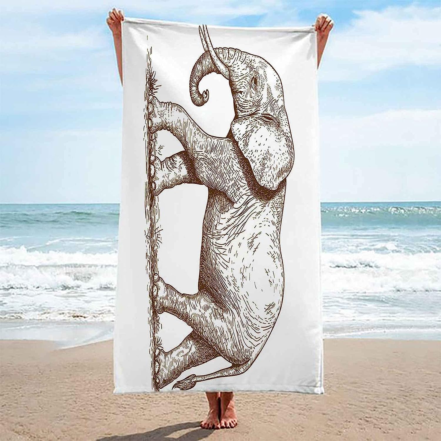 Serviette De Plage Éléphant Animal Gris Serviette De Bain Enfant Adulte Drap De Plage Doux Microfibre Absorbant Idéal pour Voyage Plage Piscine Sport Drap De Plage 150 X 200 Cm -2R2M/Q5D