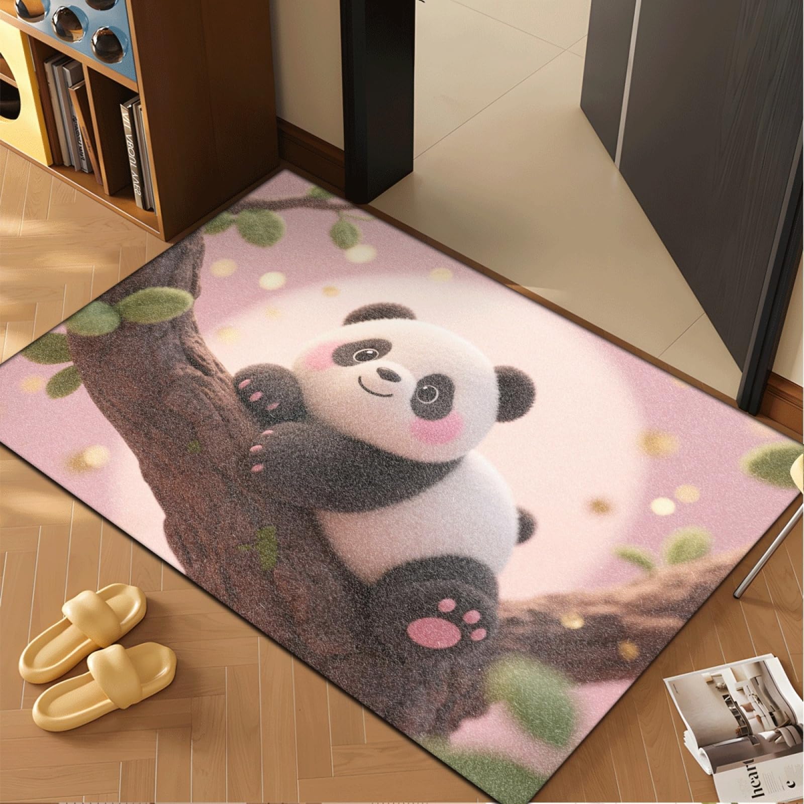 Tapis Entree Interieur Mignon Panda Rose Tapis D'entrée Facile à Nettoyer Antidérapant Lavable en Machine pour Chambre Cuisine Couloir Paillasson Interieur Exterieur 80x120 cm