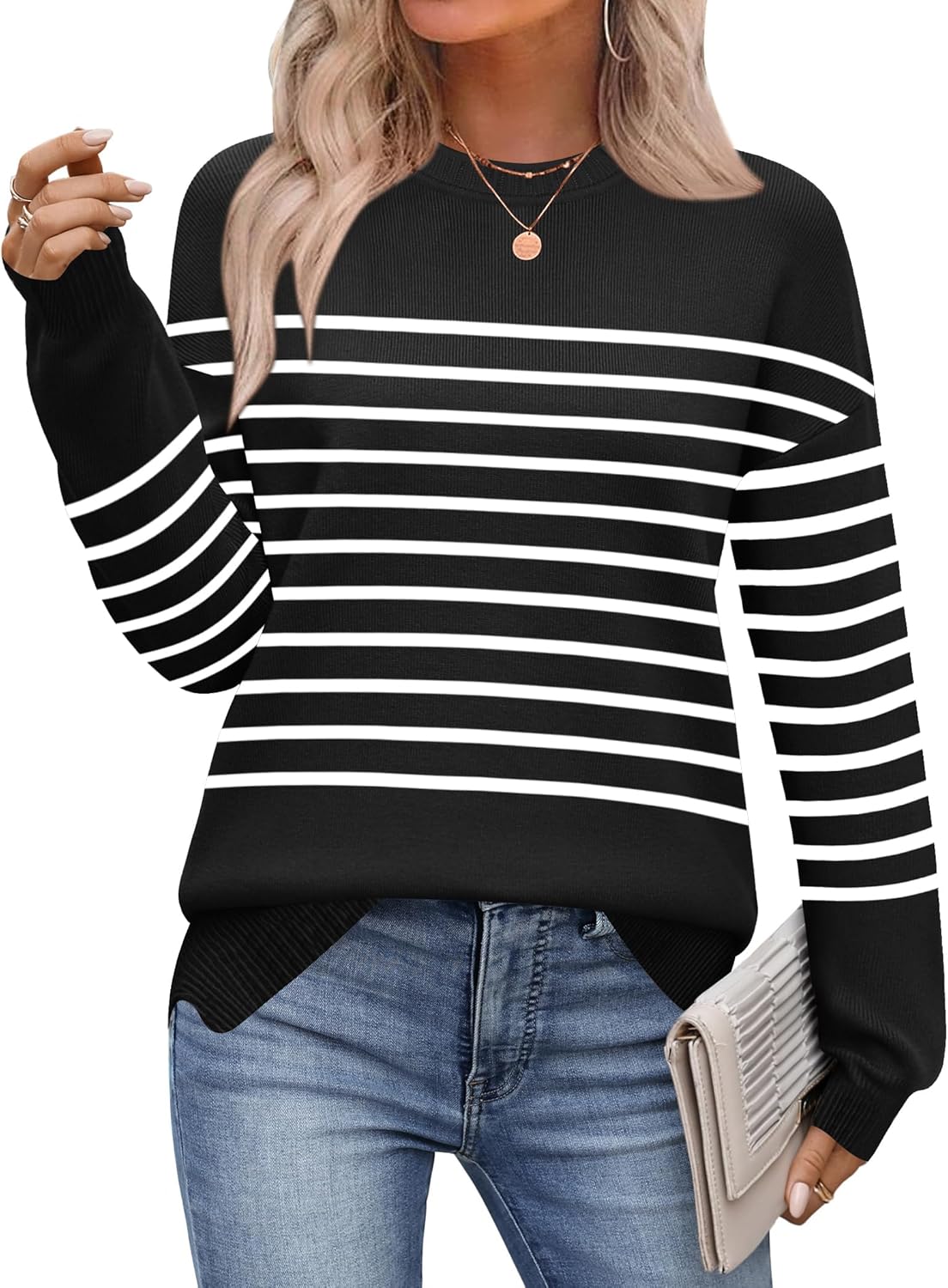 Zeagoo Womens Crewneck Pullover Sweater Long Sleeve Knit Side Slit 2025 Fall Winter Sweater Tops