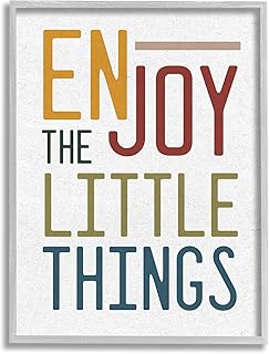 Stupell Industries Enjoy The Little Things Quote Blue Red Typography, Designed by Daphne Polselli Grey Framed Wall Art, 11 x 14, Off-White