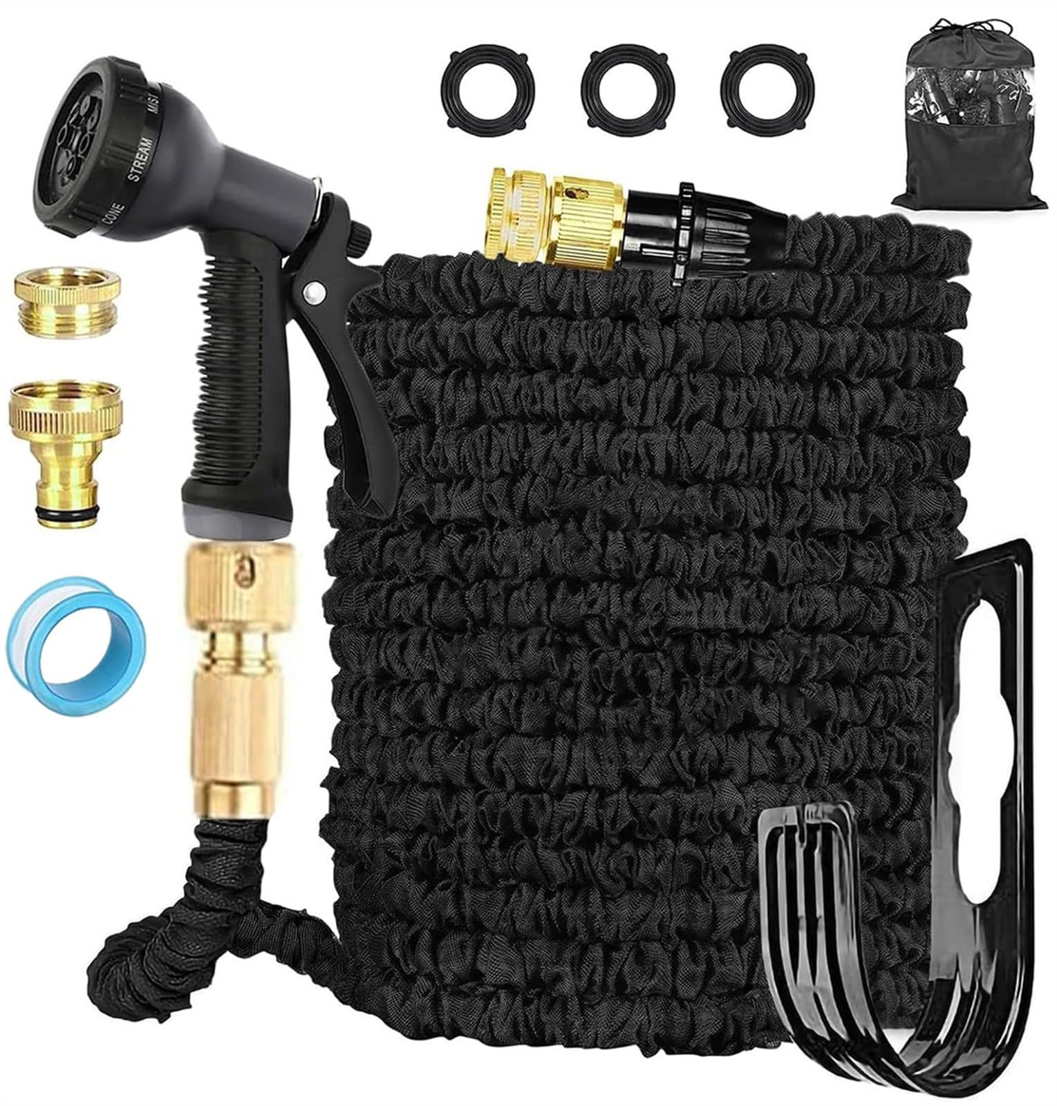 Tubo Estensibile da Giardino 60 Metri, Tubo Acqua Giardino per Irrigazione con Raccordi in Ottone da 1/2" e 3/4", Lattice a 3 Strati Resistente, Senza Pieghe, 8 Modalità di Spruzzo
