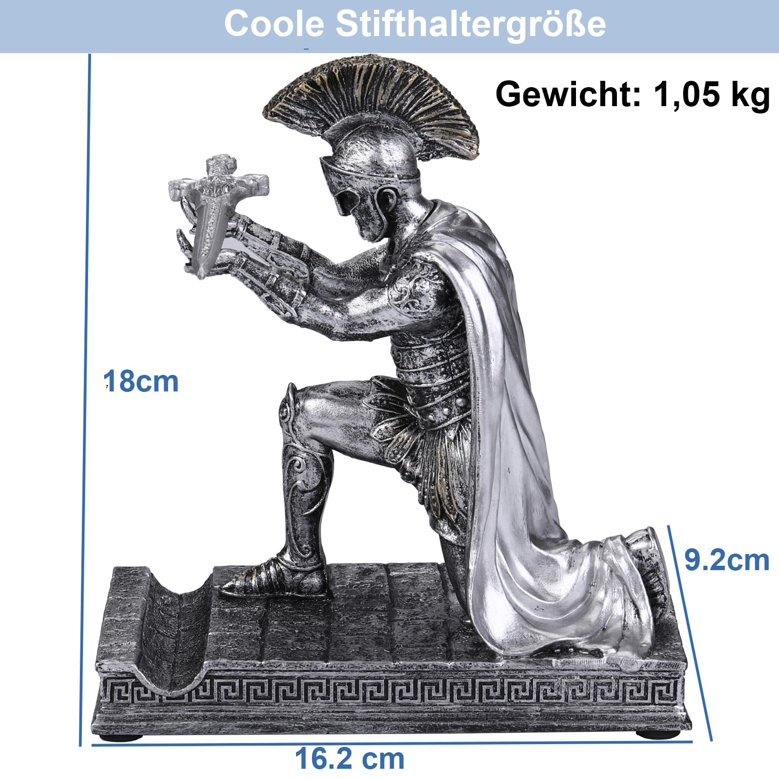 Ritter-Stifthalter, mittelalterlicher gepanzerter Krieger, coole Schreibtisch-Organizer, Briefbeschwerer für den Umhang des Wachführers, kniende Ornamente des römischen Zenturios (Rome)