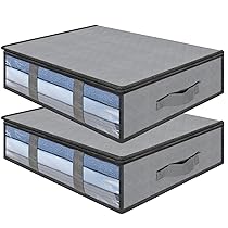 AiQInu Contenitori Sottoletto,2 Pezzi Organizer Sotto letto Con Finestra di Osservazione e Maniglia,Salvaspazio Pieghevole Organizzatore Armadio per Abbigliamento Coperte Piumoni