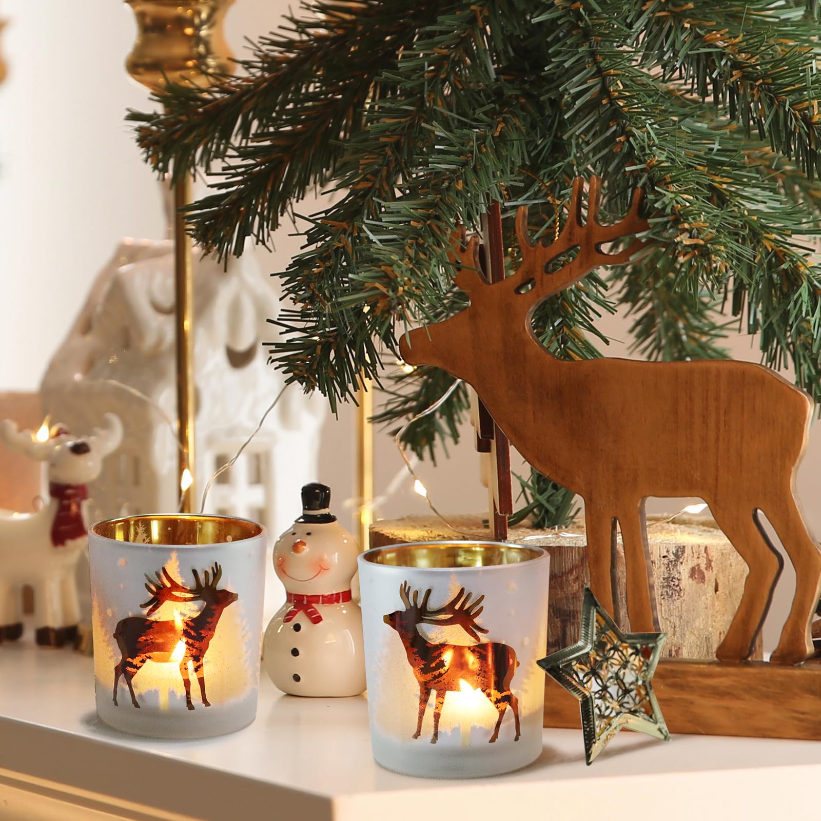 SHMILMH Lot de 4 bougeoirs votifs en verre doré et argenté pour décoration de table de Noël