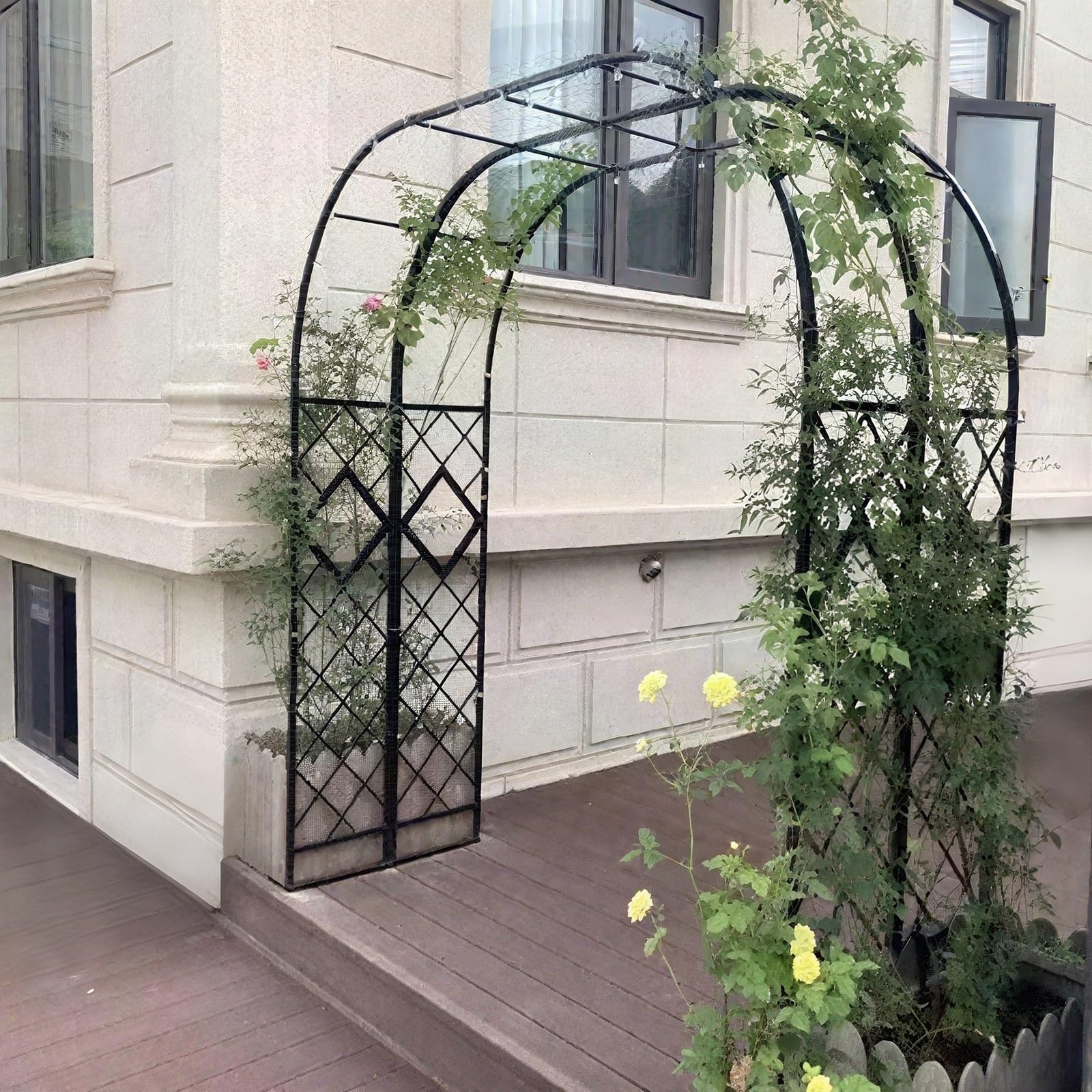 Arco da giardino in metallo resistente per piante rampicanti, pergolato in ferro nero antiruggine, arco decorativo per esterni, dimensioni regolabili da 1,4 m a 3,7 m, per giardino paesaggistico