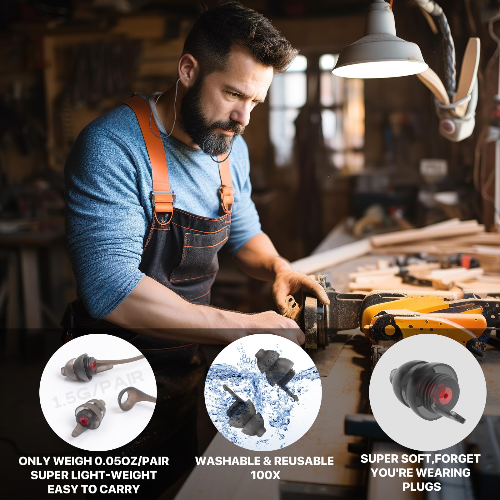 Ohrstöpsel Gehorschutzschutz Arbeit Mit Kordel, 2 Paar Lärmschutz ohrenstöpsel für Heimwerker und Professionelle Handwerker, Wiederverwendbar Weich Silikon in Ear Earplugs, 25 dB Noise Cancelling