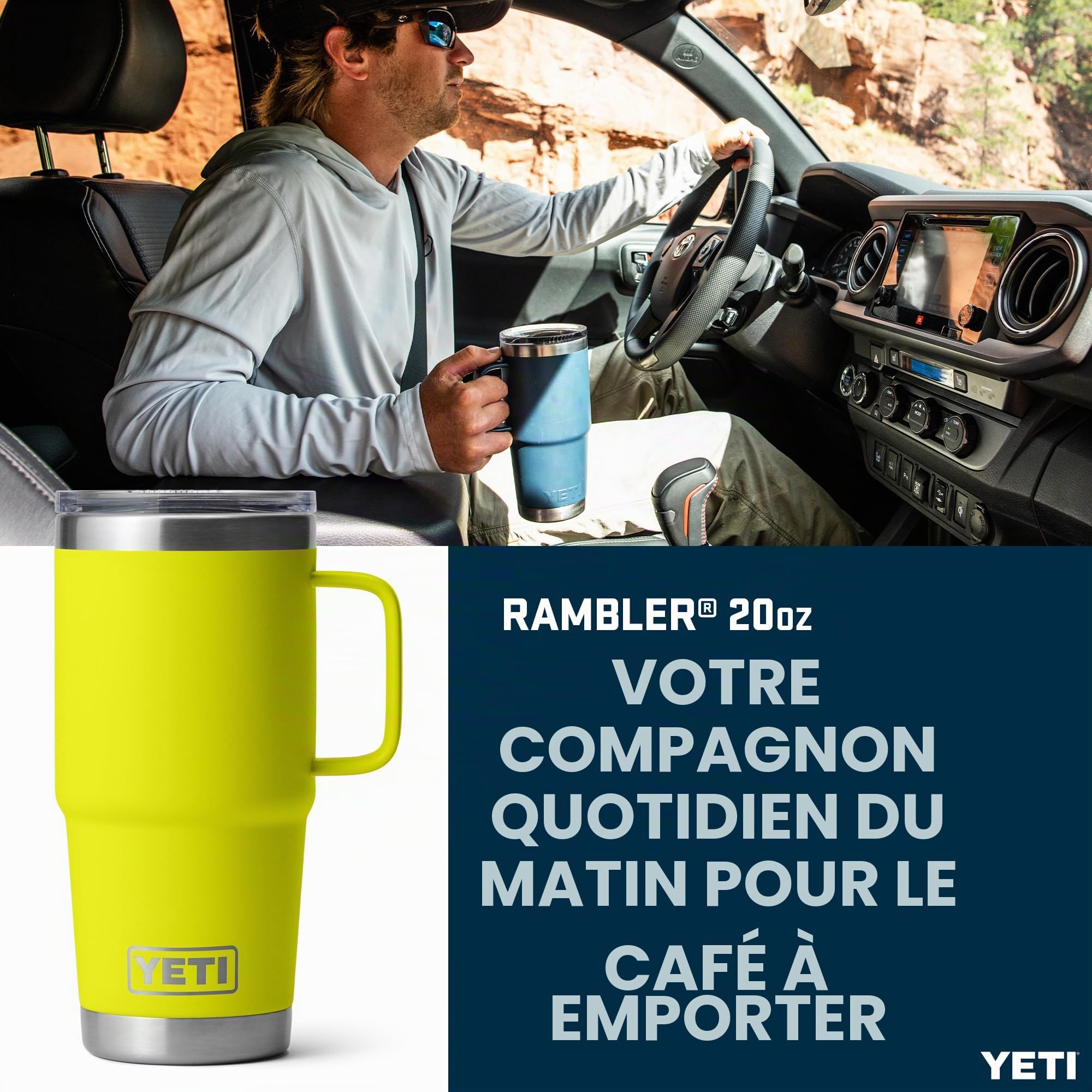 YETI Rambler Travel Mug, Stainless Steel Vacuum Insulated Mug with Stronghold Lid, Firefly Yellow, 20 oz (591 ml)