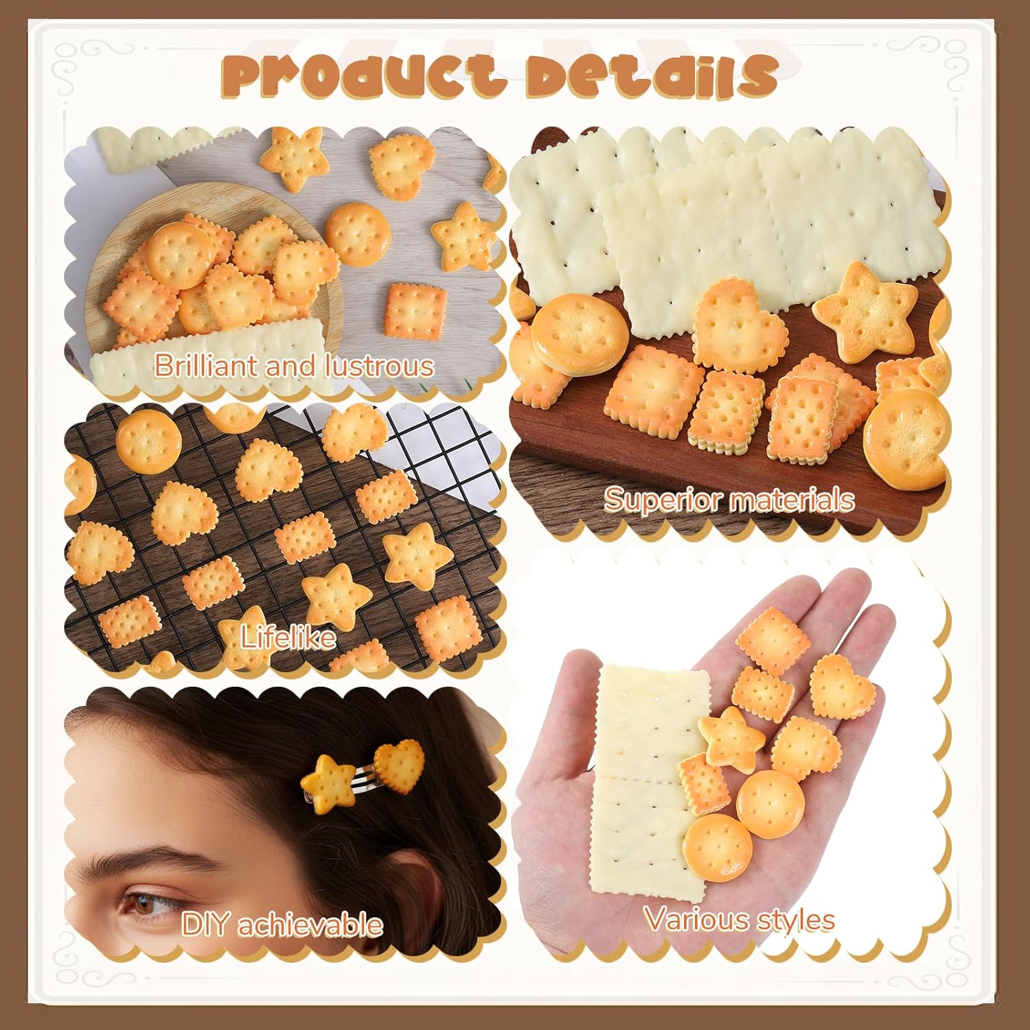 22Pcs Fake Cookies 6 Styles Food Crackers Artificial Realistic Biscuits Bakery Toy for Christmas Decoration Home Kitchen Display Props Model