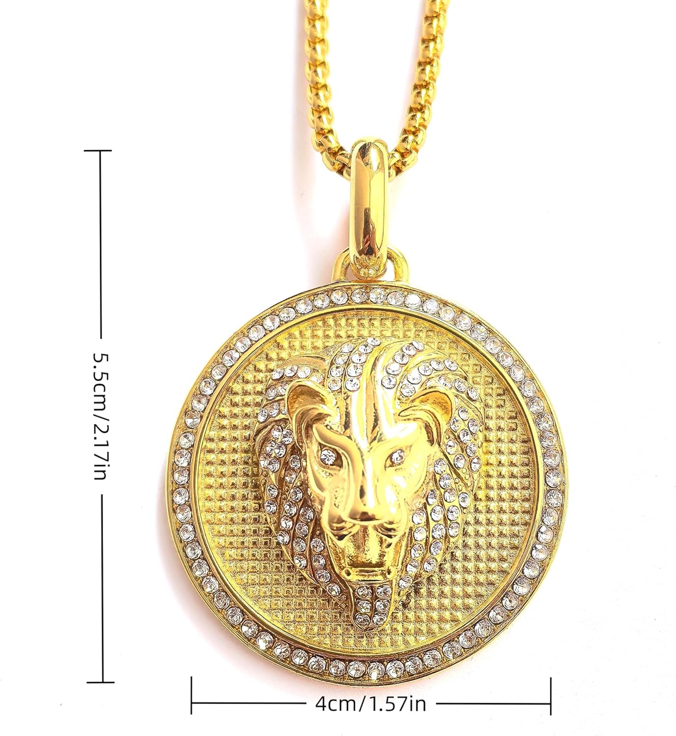 Fanshu Lions Necklace, Stainless Steel Titanium Gold Plated Iced Out Luxury Hip Hop Punk Lion King Head Charm Pendant Collar Chains Necklace for Men Women Couple Gift Fashion Jewelry - Image 6