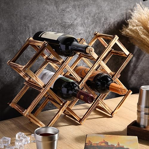 Miniatura 6 de Paquete de 4 10 botellas, estante de vino de madera, estante de vino independiente plegable para encimera, estante de exhibición para botellas de