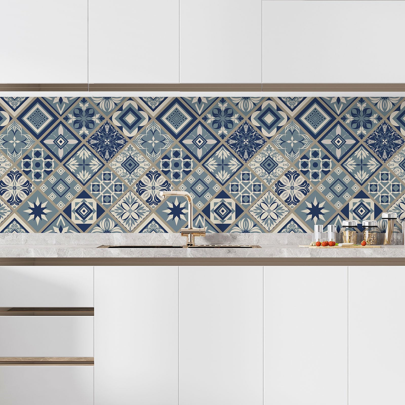 Lumalea Adesivo per cucina, effetto piastrelle di cemento, 3617681625049, adesivo + protezione lucida, 90 x 90 cm