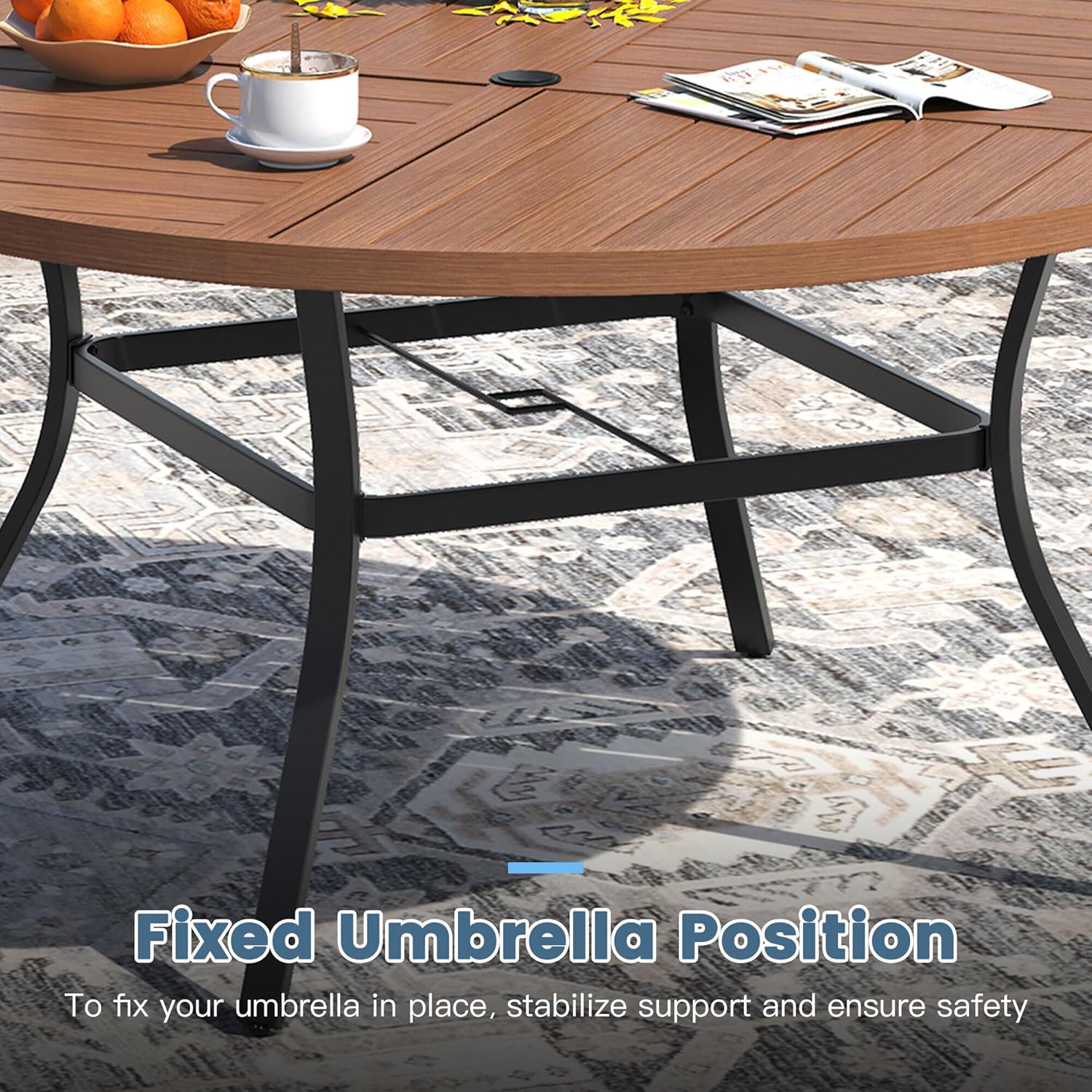 DIFY 11 Pieces Outdoor Patio Dining Set for 10, 63" Walnut Round Metal Patio Table and 10 Brown Stackable Textilene Patio Chairs, Outdoor Table and Chairs for Backyard Garden Poolside