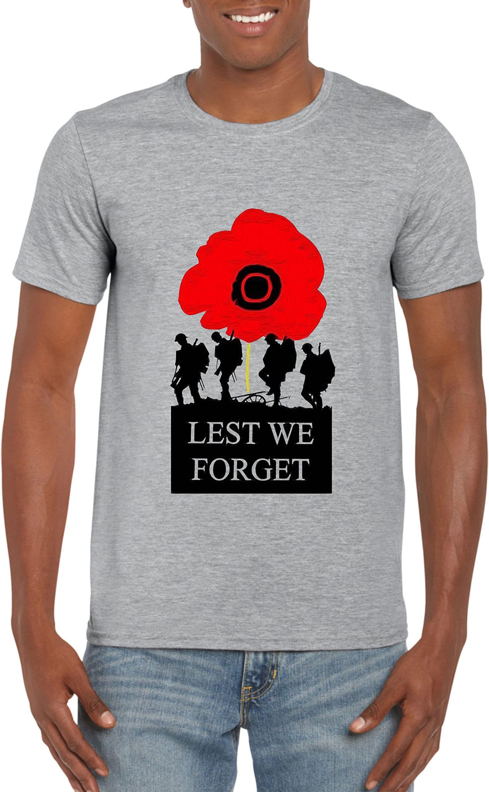 StitchPrint Poppy Flower Lest We Forget T-Shirt, Remembrance Day War Armed Forces Day Unisex Kids Adults Top