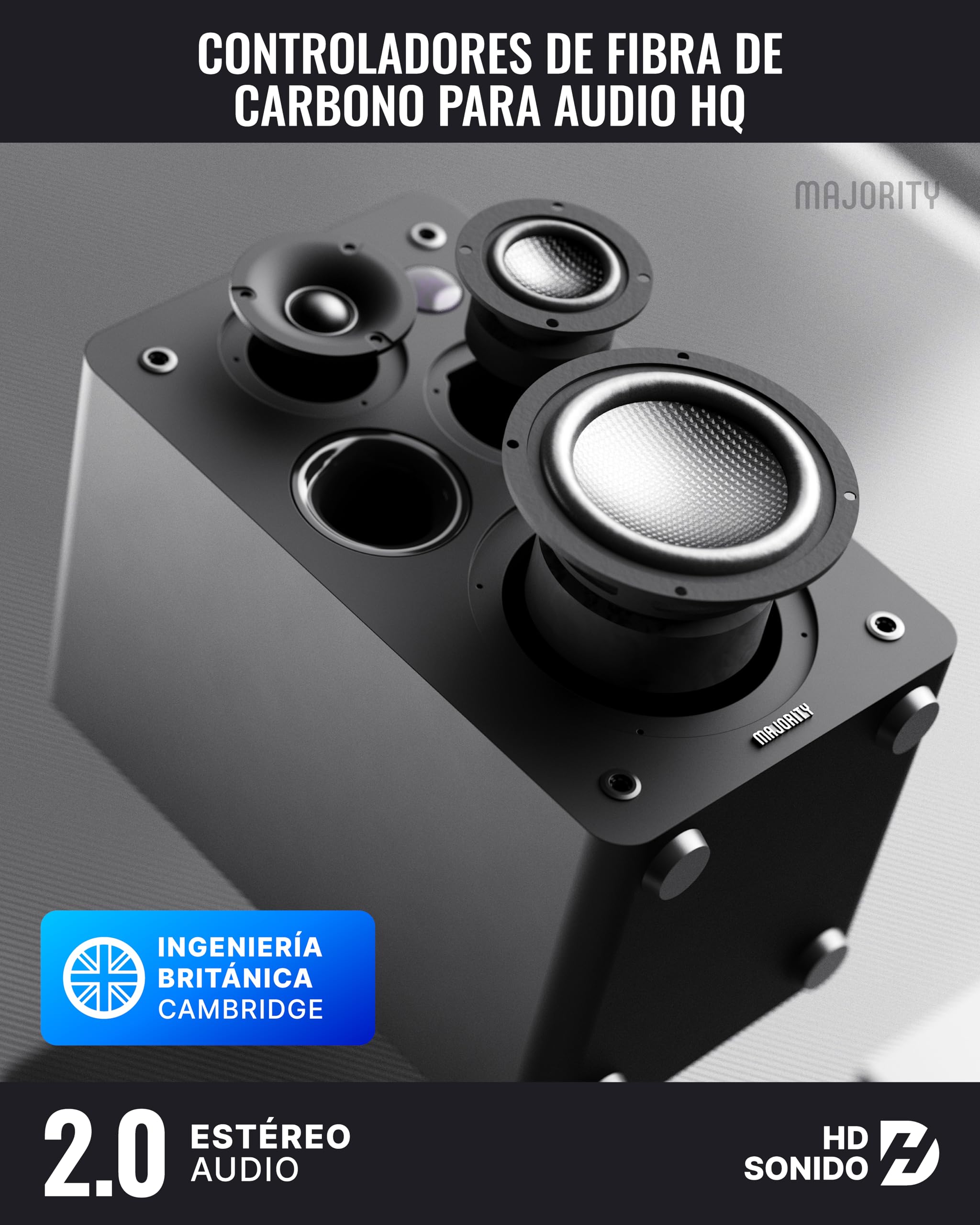 MAJORITY D100X Altavoces Bluetooth Activos | Altavoces HiFi Estéreo 2.0 | 100W | Altavoz para PC, TV, Giradiscos | HDMI ARC, Phono, RCA & AUX (Negro)