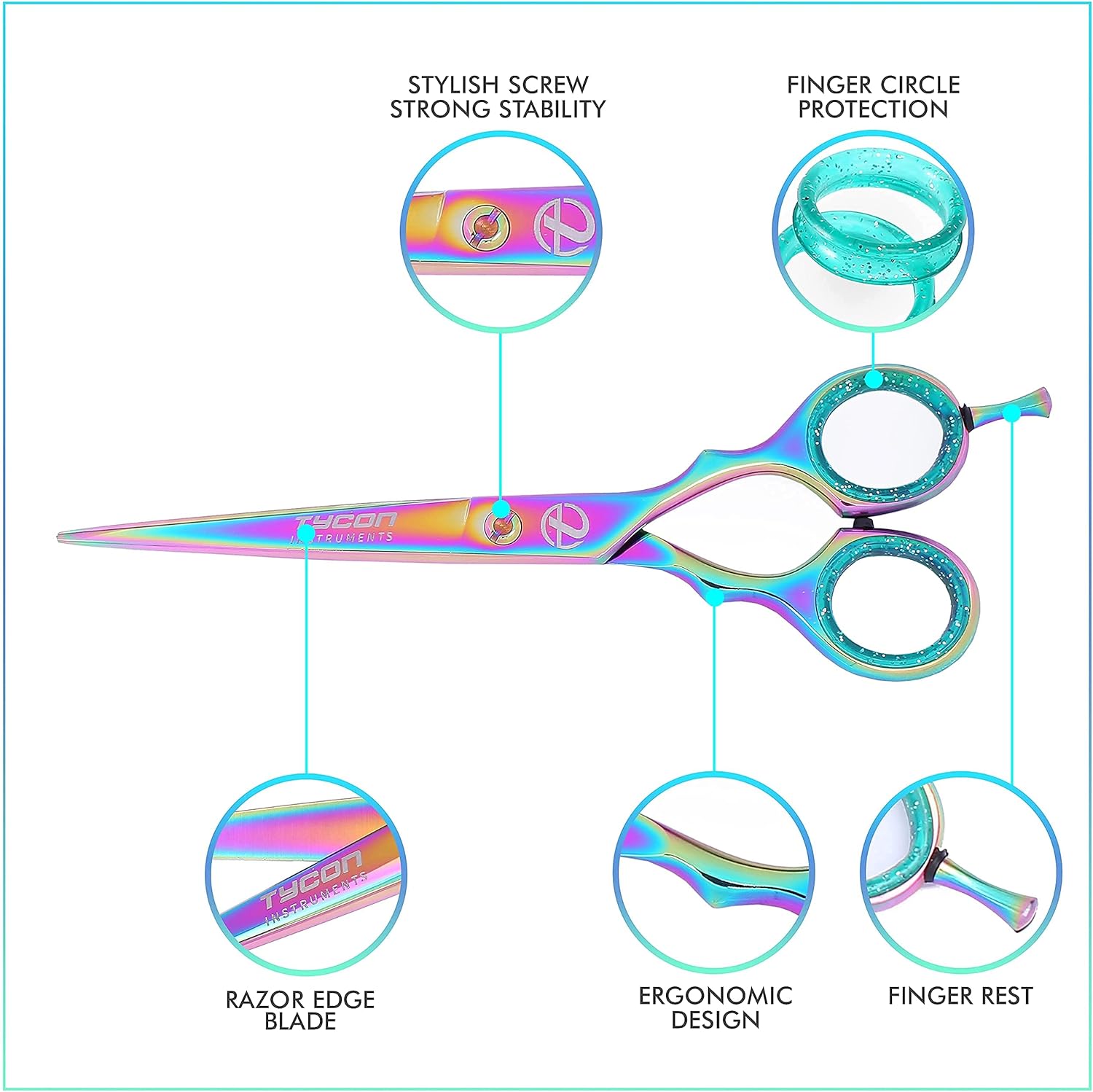 Tycon Instruments Hair Scissors - Hair Cutting Scissors Professional - Attractive 6.0 Inch Razor Edge Blade Professional Hair scissors - Premium Hair Shears for Women and Men,Rainbow : Beauty & Personal Care