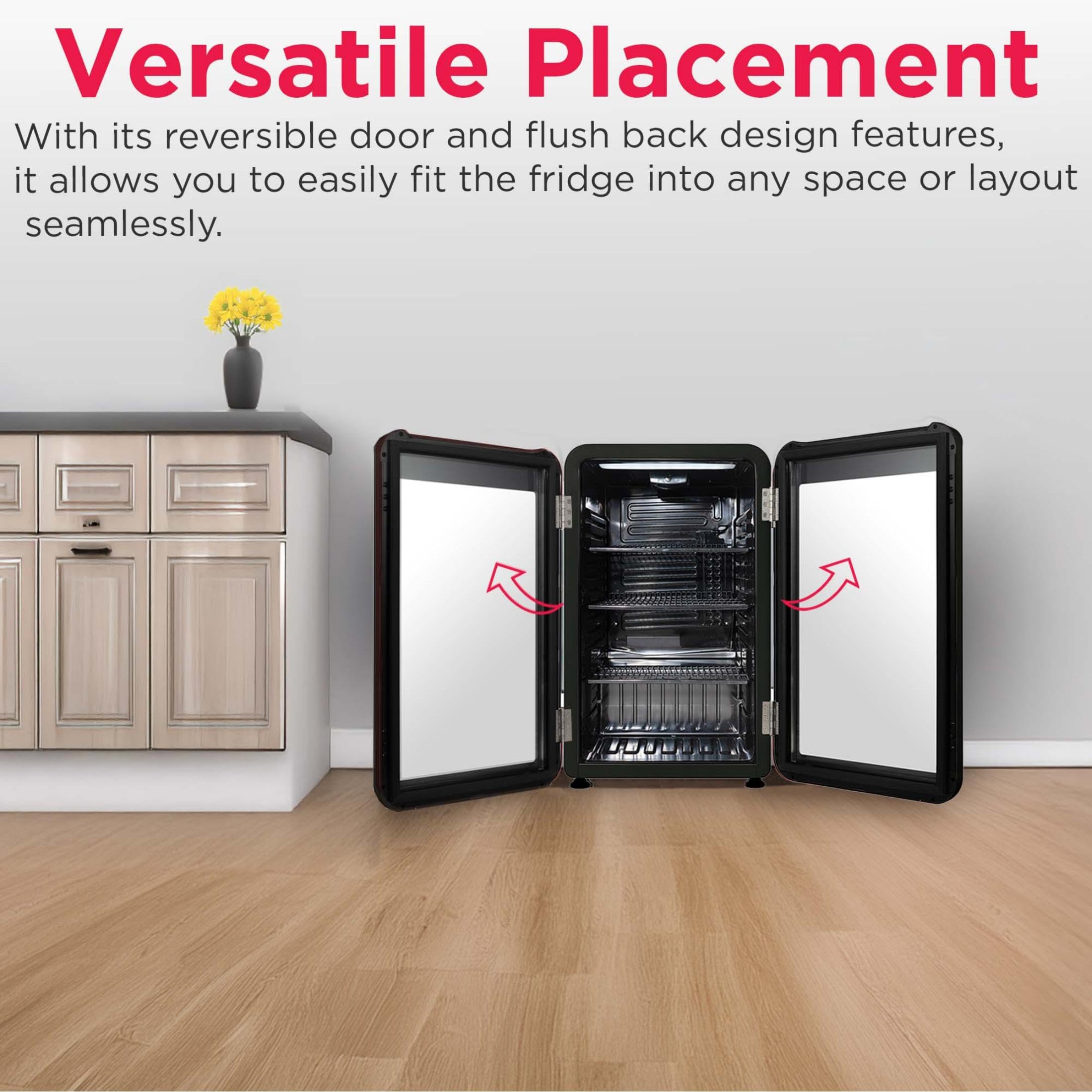 Frigidaire Retro Compact Refrigerator With Glass Door, 3.2 Cu Ft Countertop Fridge, Rounded Corners, Premium, For Office, Bedroom, Dorm Room, Cabin on Fridge.com - View 4