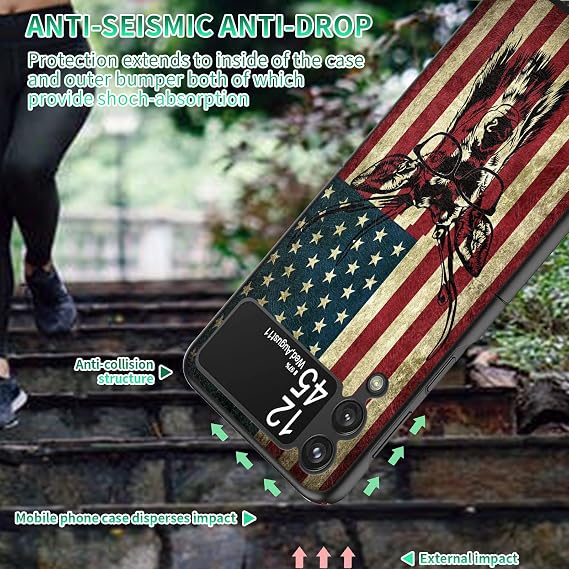 Rossy for Samsung Galaxy Z Flip 3 Case - Slim Fit, Hard PC, Anti-Scratch, Shockproof Protection - American Flag Deer