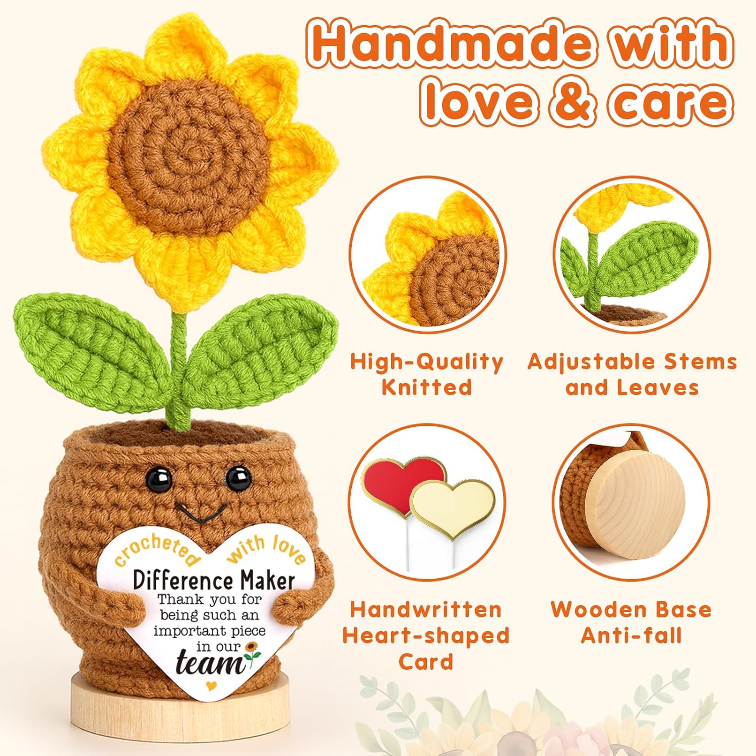 Christmas Difference Maker Gifts for Women Coworkers Employee Staff, Christmas Xmas Thank You Appreciation Gifts for Teacher Coach Mentor Boss Leader, Retirement Sunflower Crochet Gift for Female - Image 2