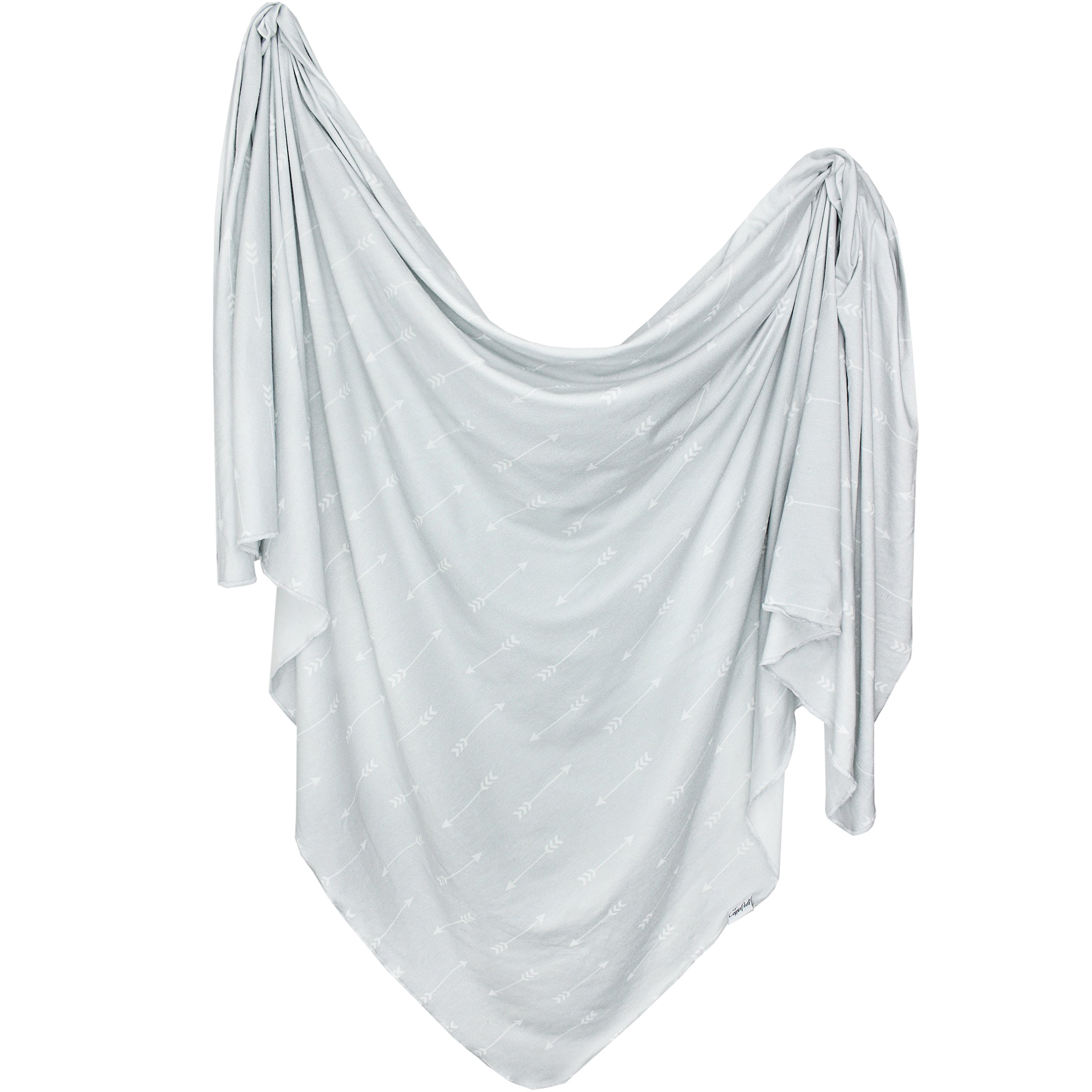 Copper Pearl Large Premium Knit Baby Swaddle Receiving Blanket Grey and White Arrows Summit