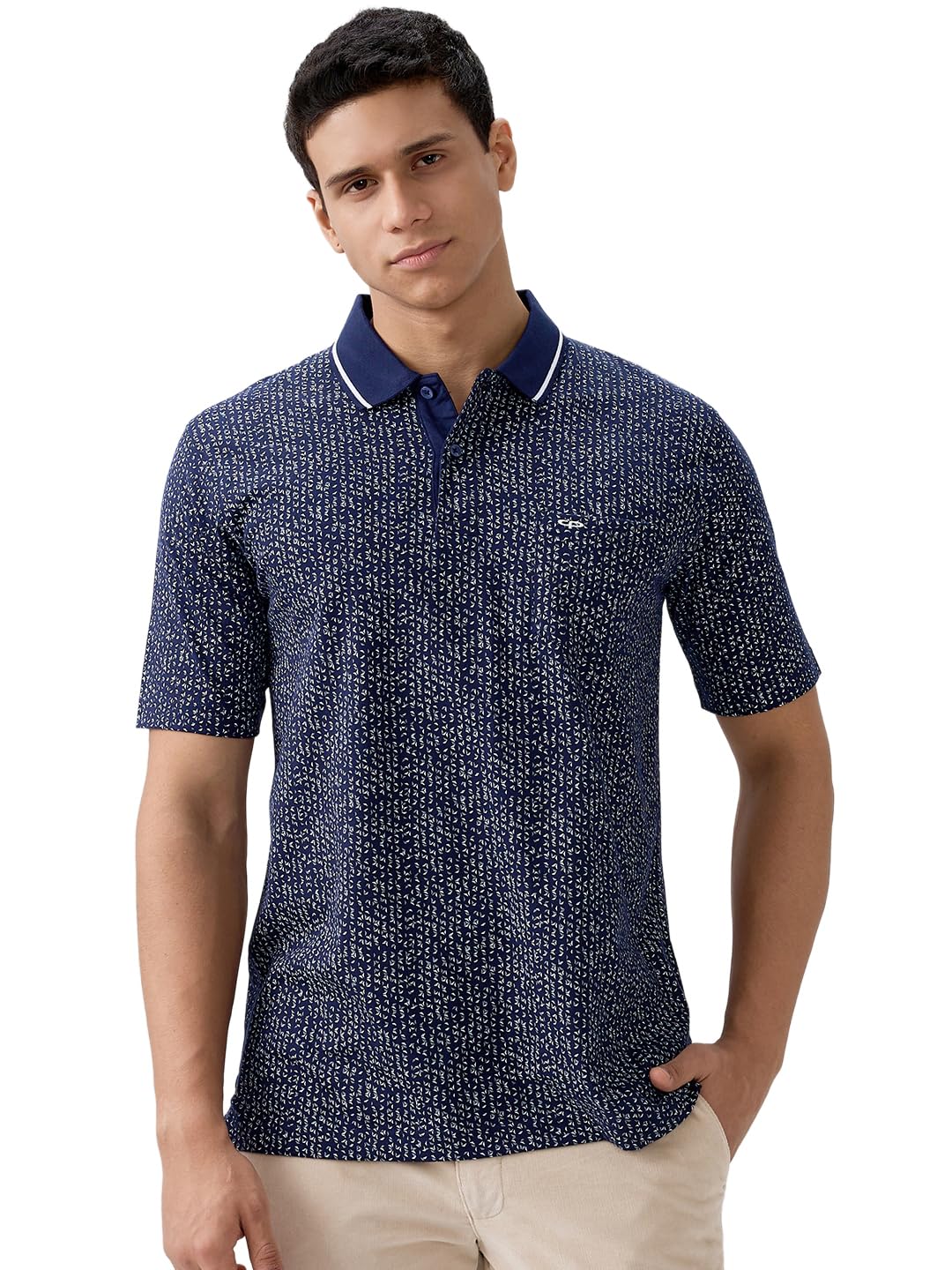 colorplus Men's Comfort Fit T-Shirt, Print Pattern, Pure Cotton, Half Sleeve, Plain Collar | Navy-picture-34