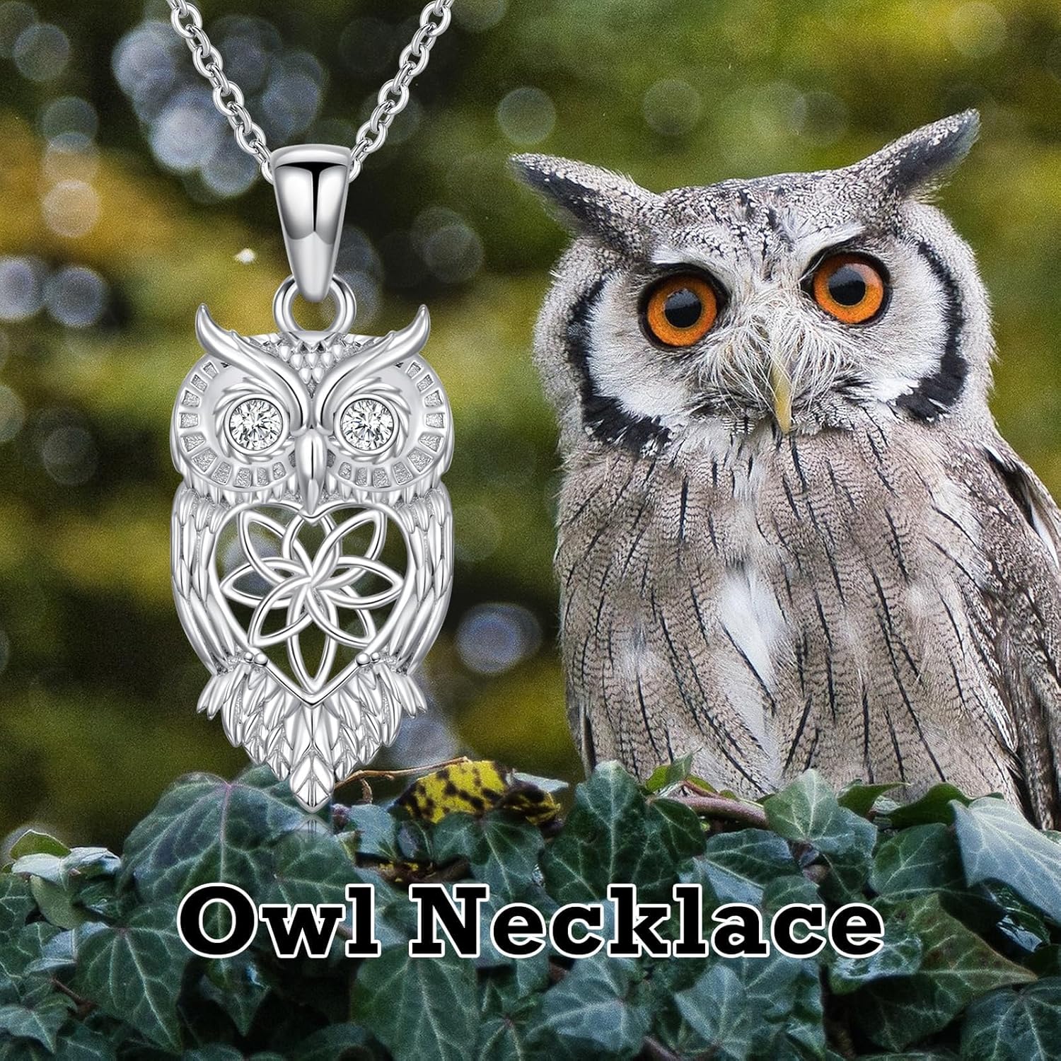 Diamond Owl Necklace for Women 925 Sterling Silver Lab Grown Diamond Owl Pendant Necklace Animal Jewelry Gifts for Women (D color, VVS clarity) - Image 5