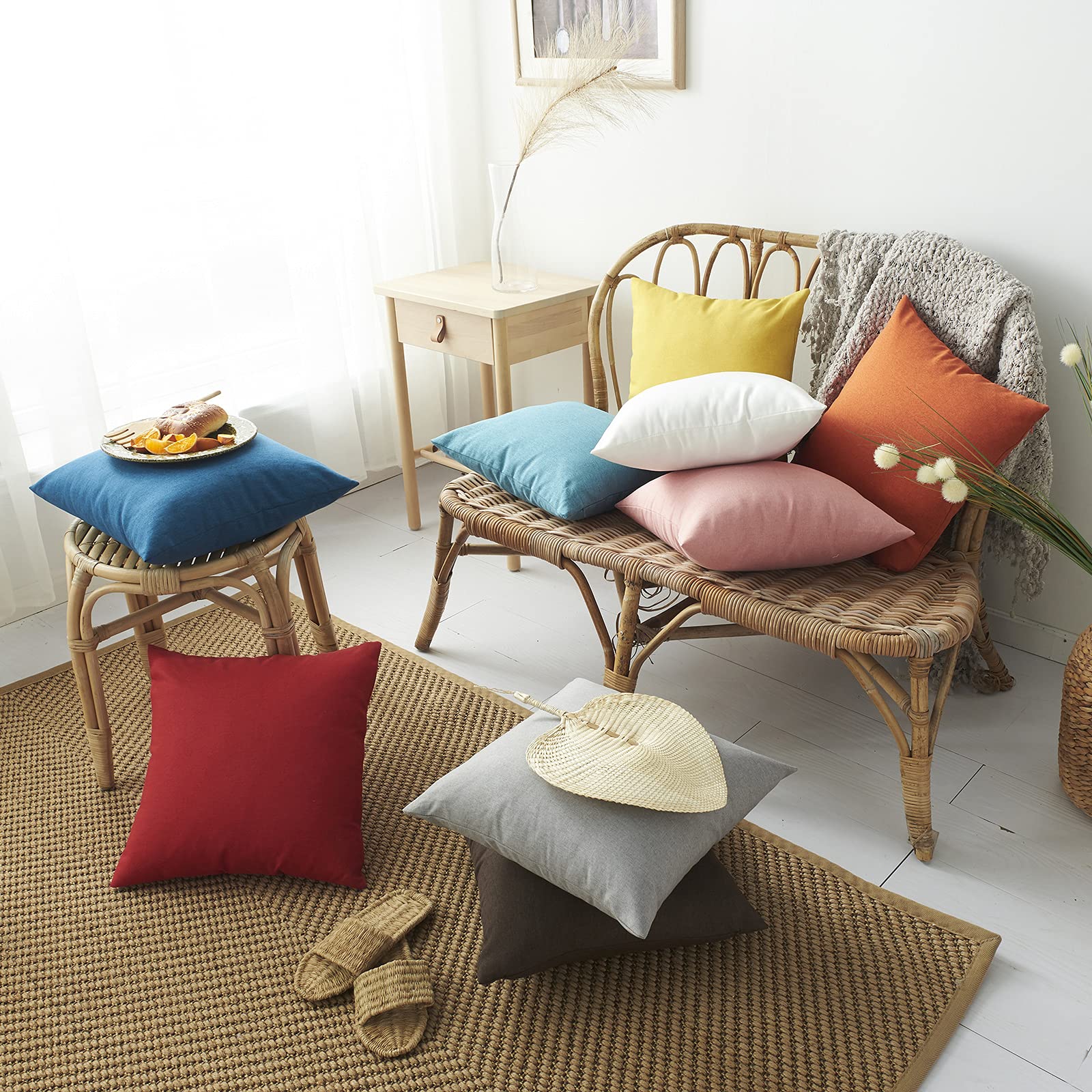 Housses Coussin Imperméables Lot De 4 - 45x45cm - Lin Extérieur/Jardin - Fermeture Éclair Cachée