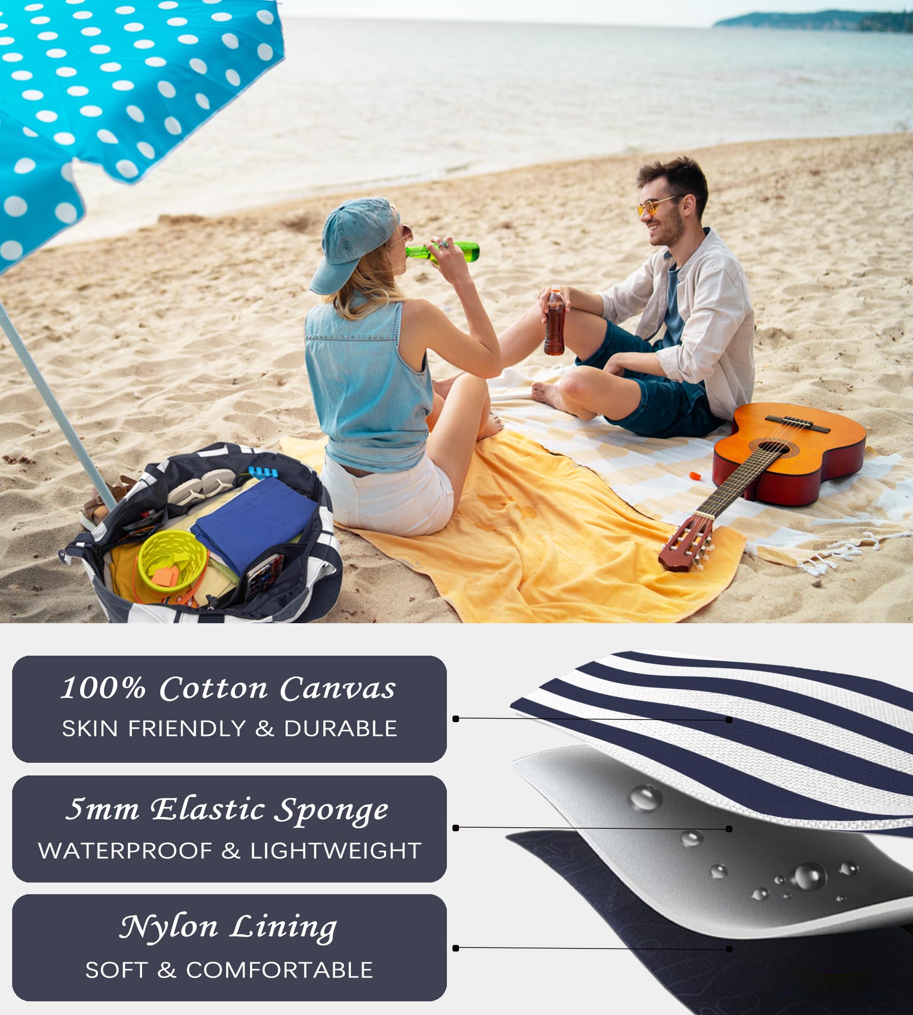 Bagelite Bolsas de playa extragrandes de 22 pulgadas, 50 L, bolsa de playa XL con cremallera, bolsas de noche para mujer, para viajes, fin de semana, piscina, azul y blanco, Azul Blanco, XL, Viajes a