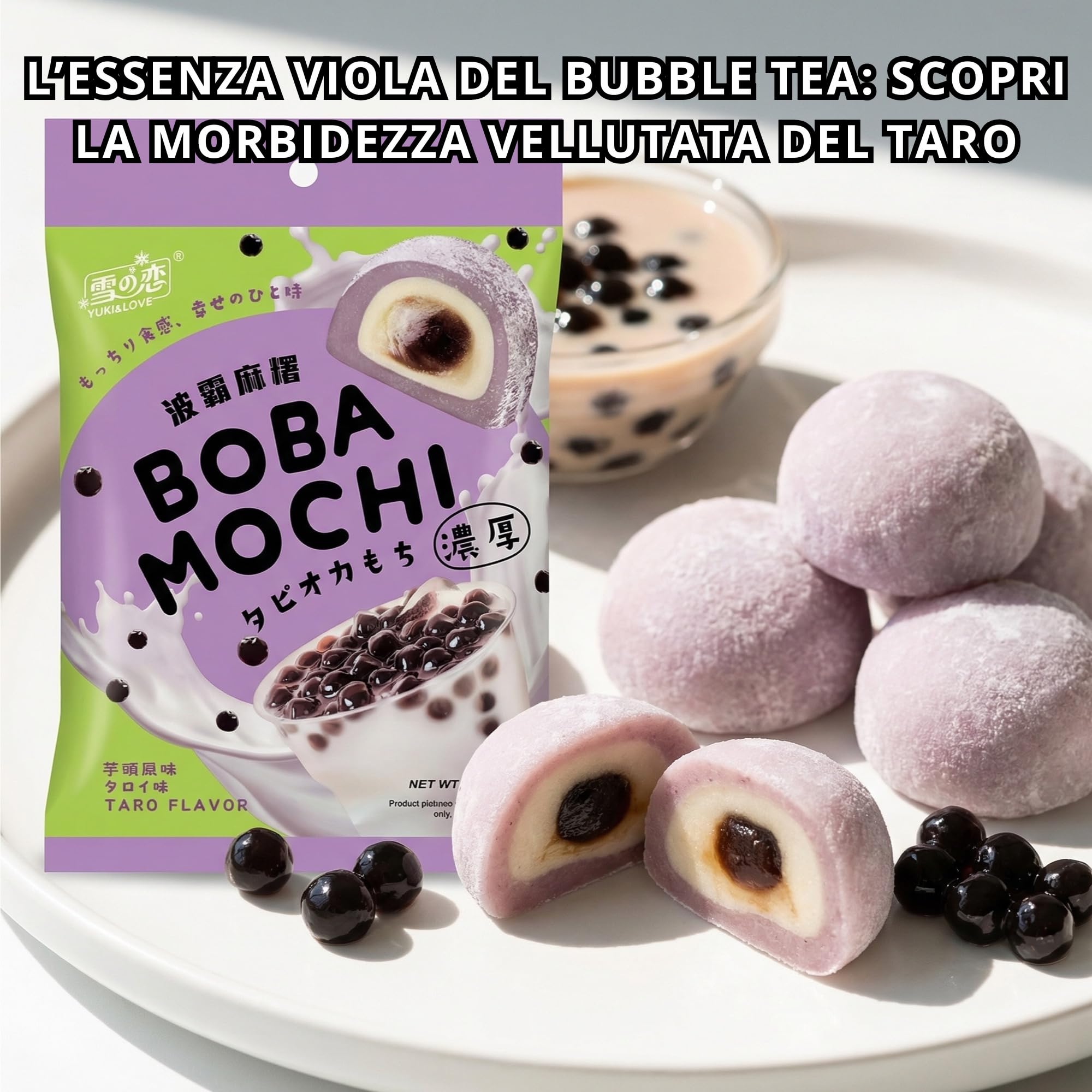 HU TASTE Boba Mochi Selection: Mix 4 Gusti Taro, Bubble Tea Thai, Crème Brûlée, Caramello Salato - Snack Dolci Giapponesi Yuki & Love, Japanese Food Snack Box e Dolci Giapponesi Assortiti 4 Confezioni
