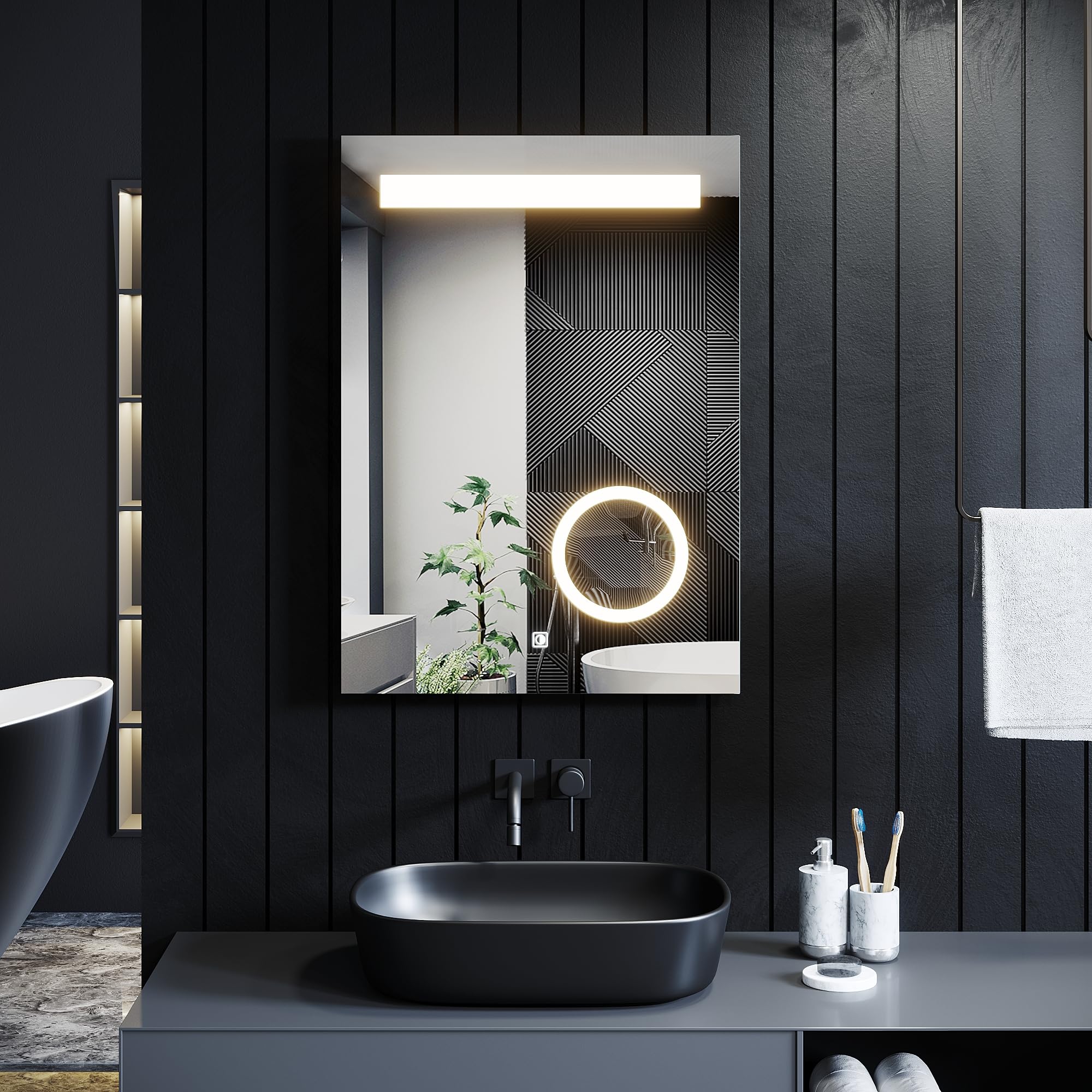 Specchio Bagno LED Retroilluminato 50x70 Cm Con Presa Rasoio | Antiappannamento Touch IP44 | ELEGANT - 5