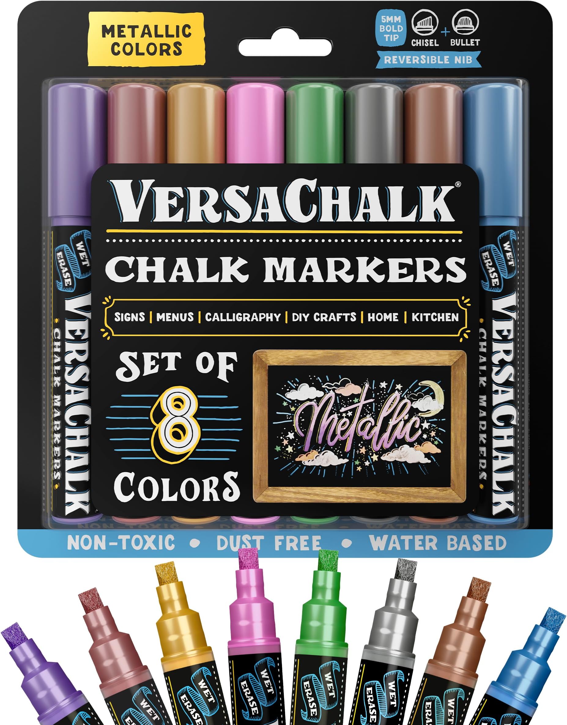 VersaChalk Metallic Liquid Chalk Markers, Set of 8-5mm Tip