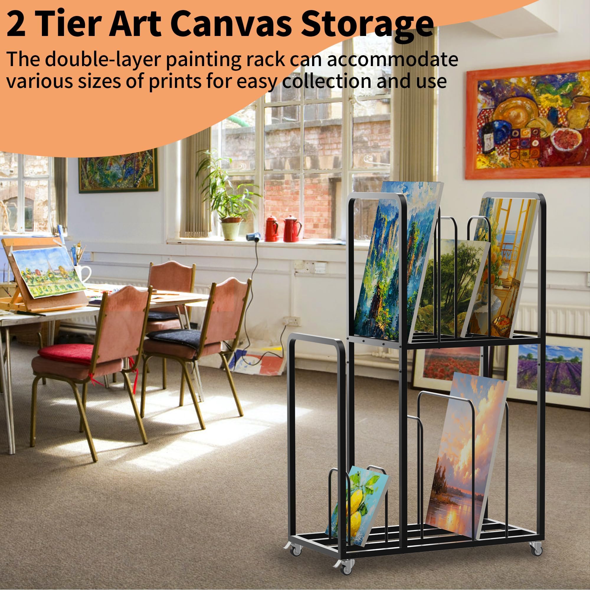 Modular Canvas Rack Canvas Rack Art Storage 2-Tier Art Canvas Storage Rack On Wheels ...