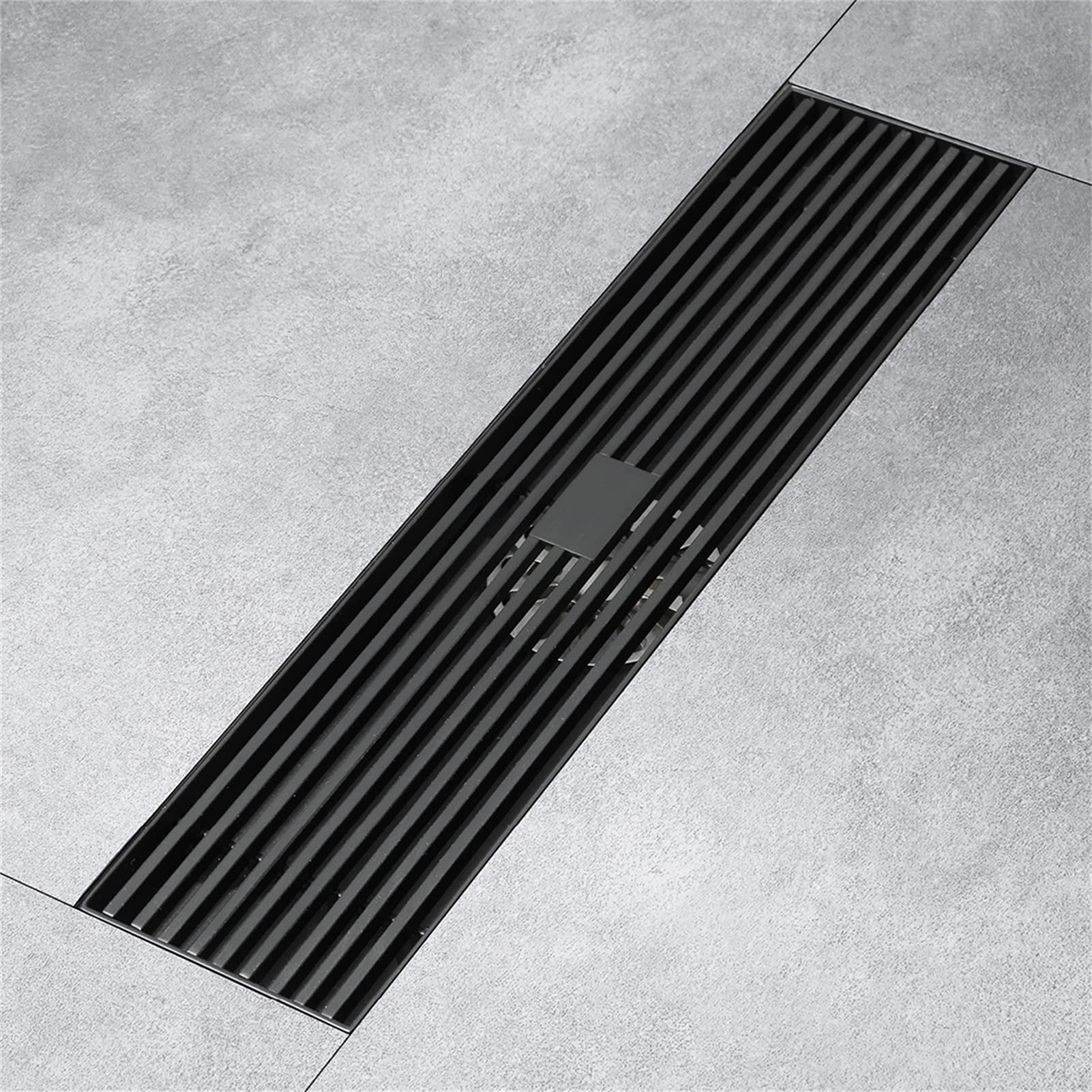 Scarico doccia lineare 30 cm, Scarico doccia con griglia rimovibile, Filtro per capelli, Scarico doccia rettangolare in acciaio inossidabile, Scarico a pavimento per bagno,Nero