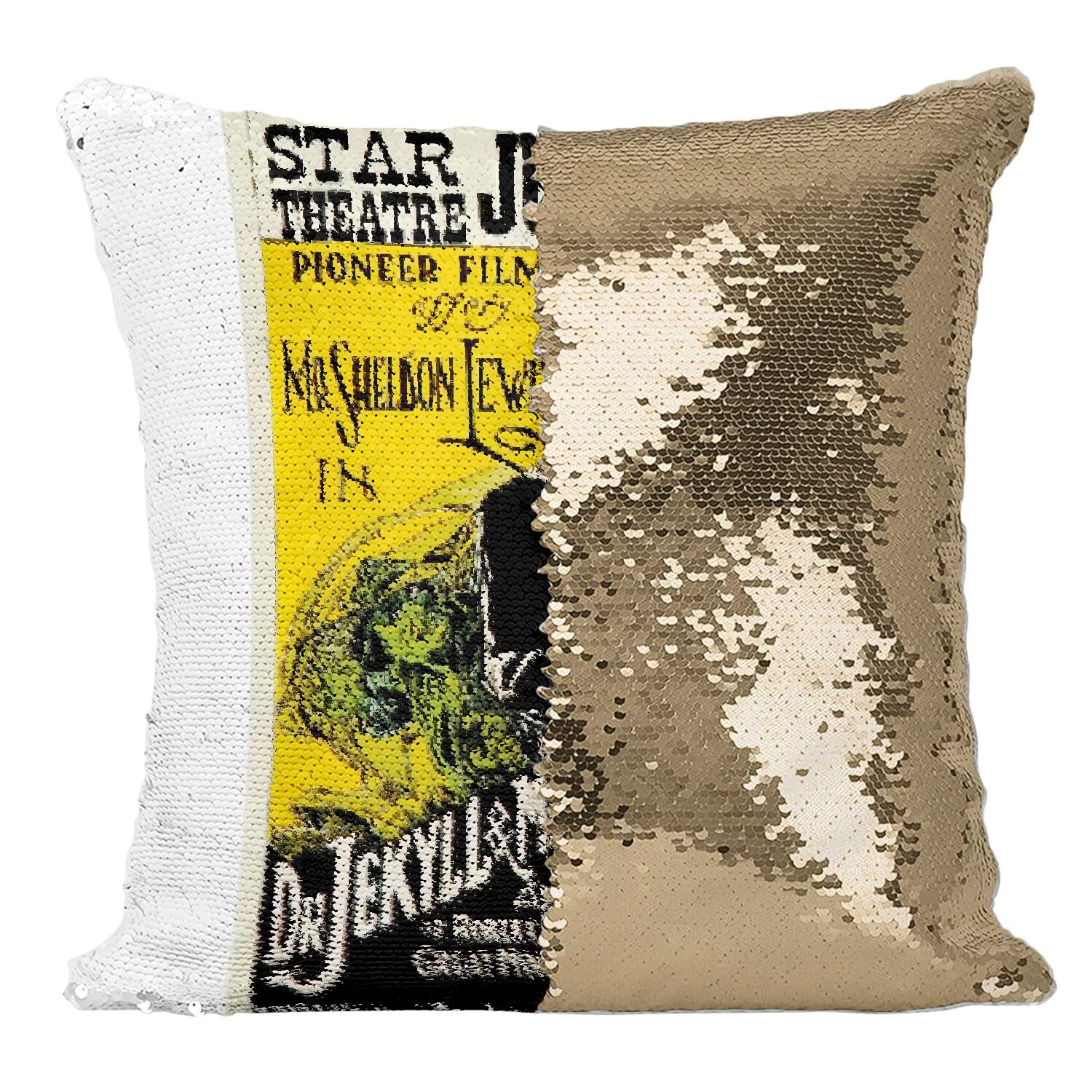 Coussin paillettes doré Dr Jekyll & Mister Hyde magique réversible