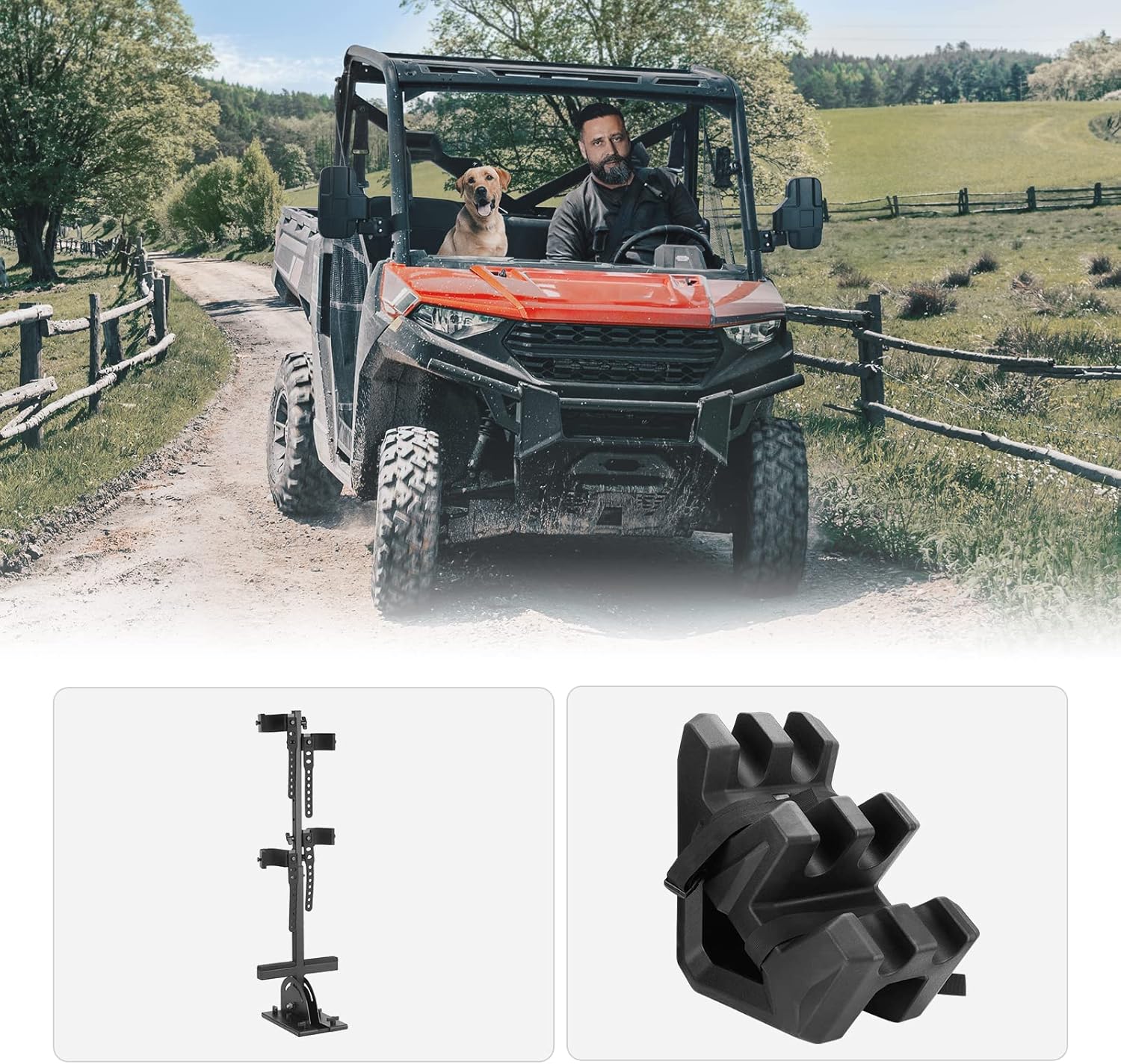 UTV Gun Holder, kemimoto Floor Mount Vertical Gun mount, and Anti-Scratch Shock Resistant UTV Gun Holder Mount Bracket On Seat Compatible with Polaris Ranger General Can Am Defender(Hold 2 Guns) : Automotive