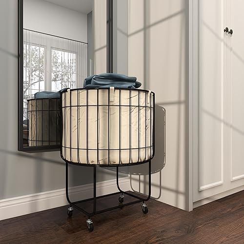 Miniatura 7 de Deco 79 Carrito de almacenamiento redondo de metal con ruedas, 19 x 19 x 26 pulgadas, negro