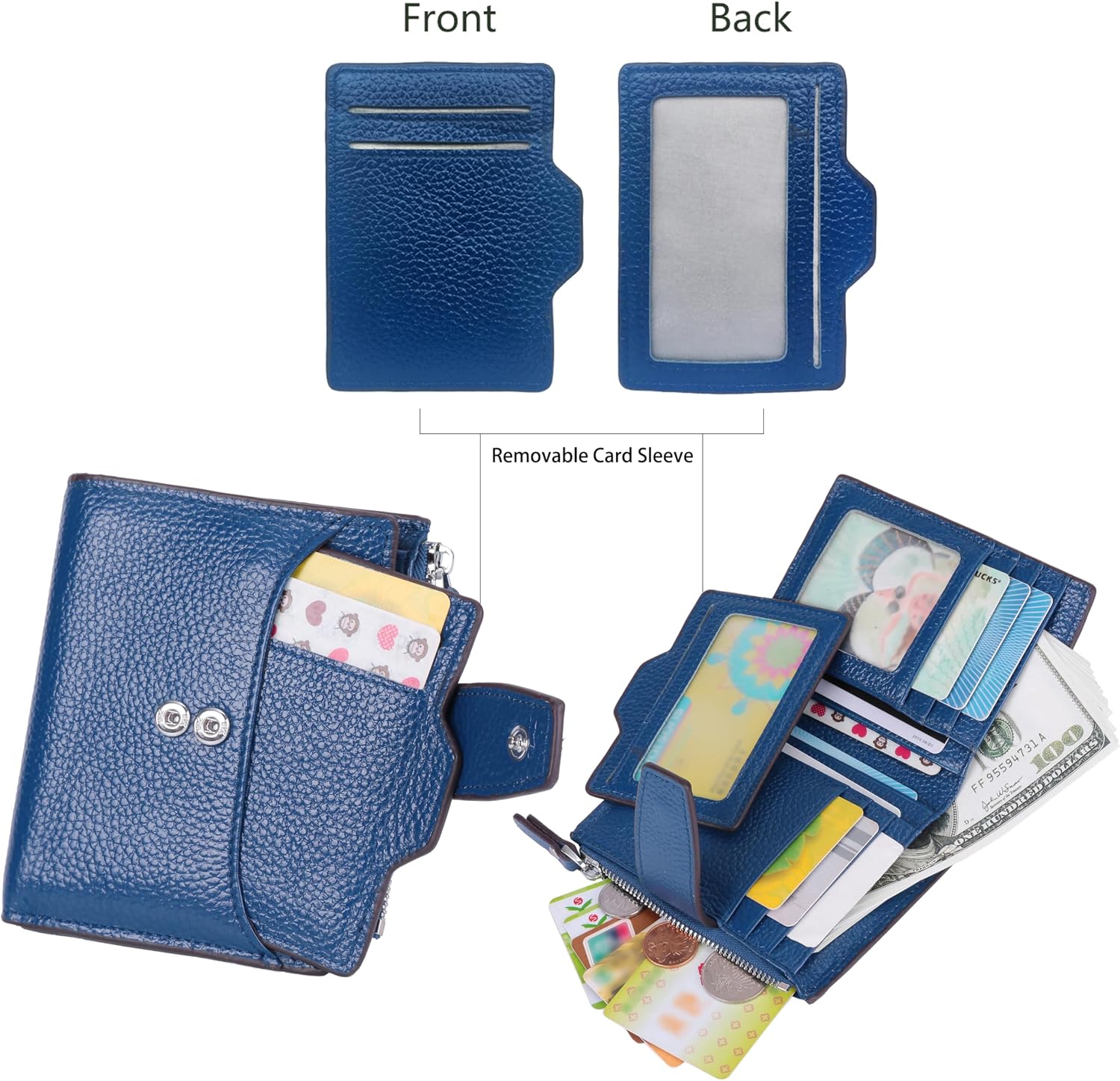 Women's RFID Blocking Leather Small Compact Bi-fold Zipper Pocket Wallet Card Case Purse with id Window image 3