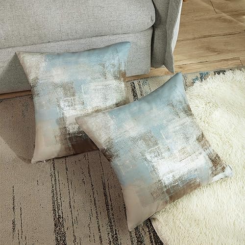 Vista 4 de Britimes Fundas de almohada modernas para decoración del hogar, 18 x 18 pulgadas, juego de 2 fundas de almohada decorativas, fundas de almohada Gris