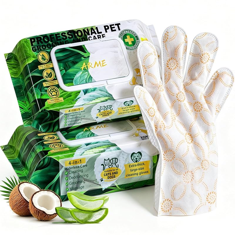 Lenços de Higiene para Cães e Gatos em Luva, Banho a Seco Arme, 40 unidades